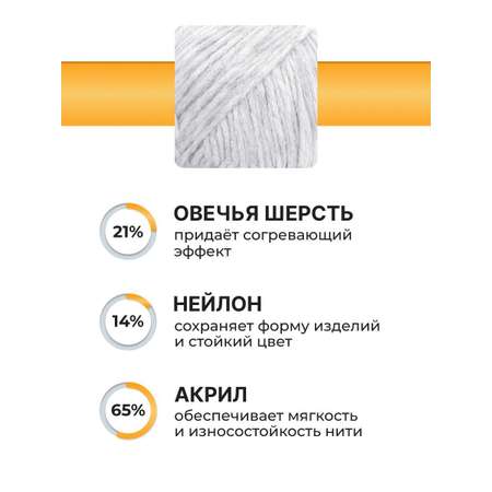 Пряжа ВЯЗЬ для вязания Северная универсальная 100 гр 210 м 3 мотка 06 светло-серый
