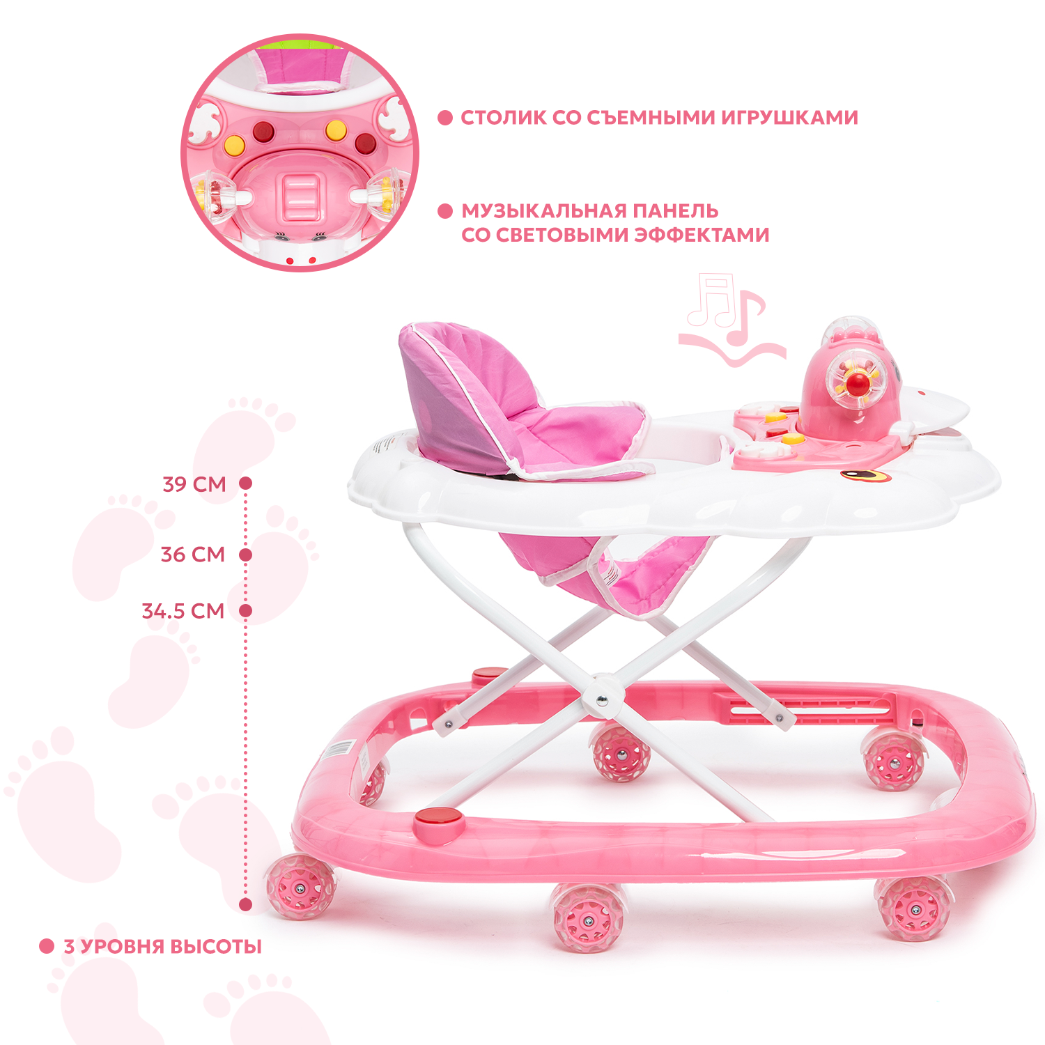 Ходунки BabyGo Duck New розовый - фото 3