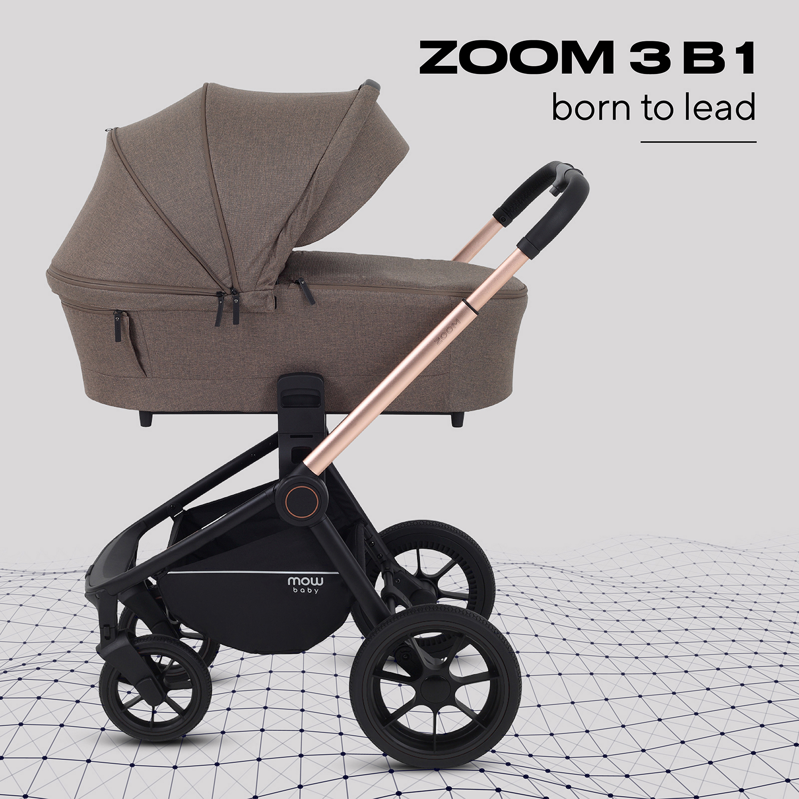 Коляска 3в1 MOWbaby Zoom new 3в1, gold cacao brown коричневый - фото 1