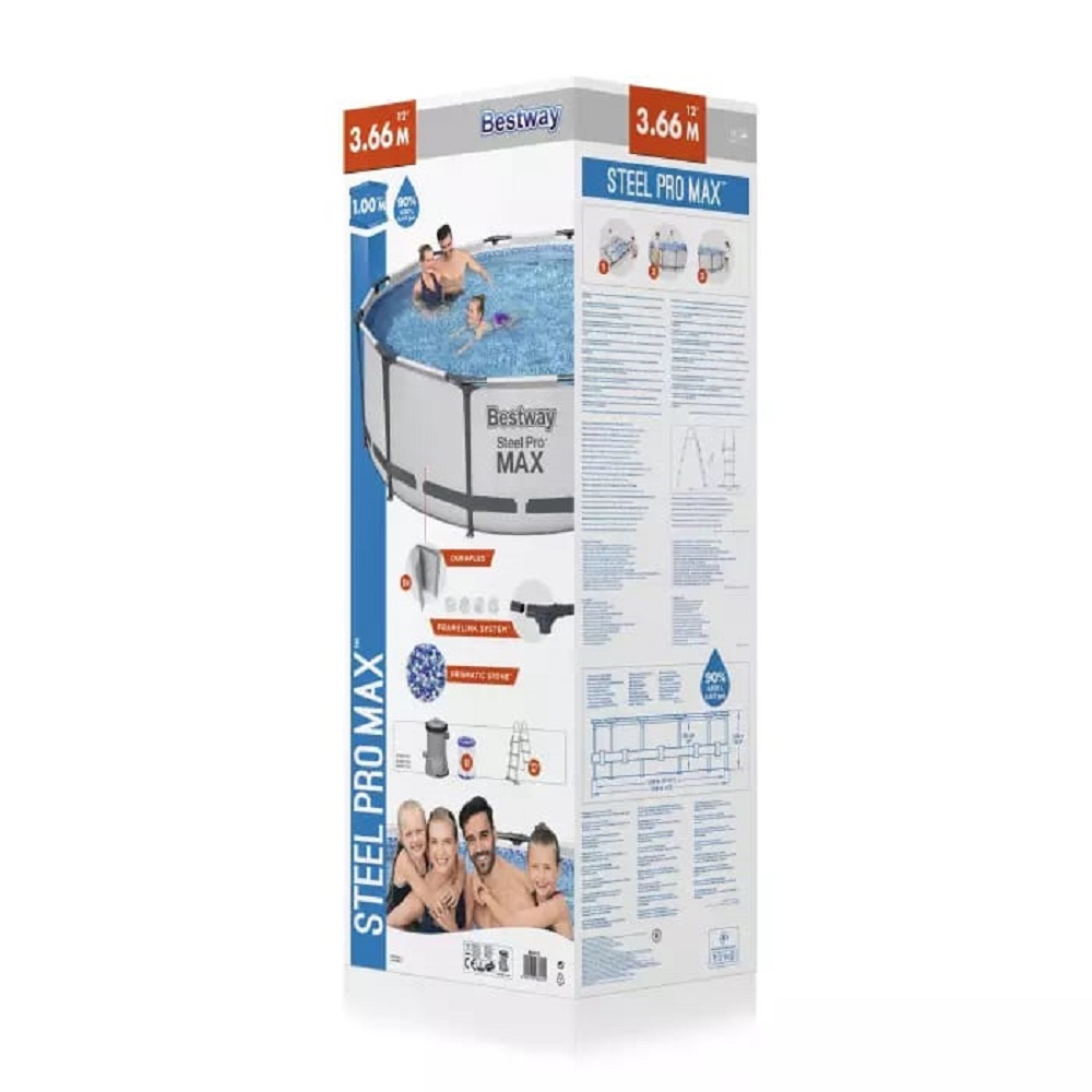 Бассейн каркасный Bestway 366х100 см Steel Pro Max фильтр-насос лестница 9150 л картридж - фото 10