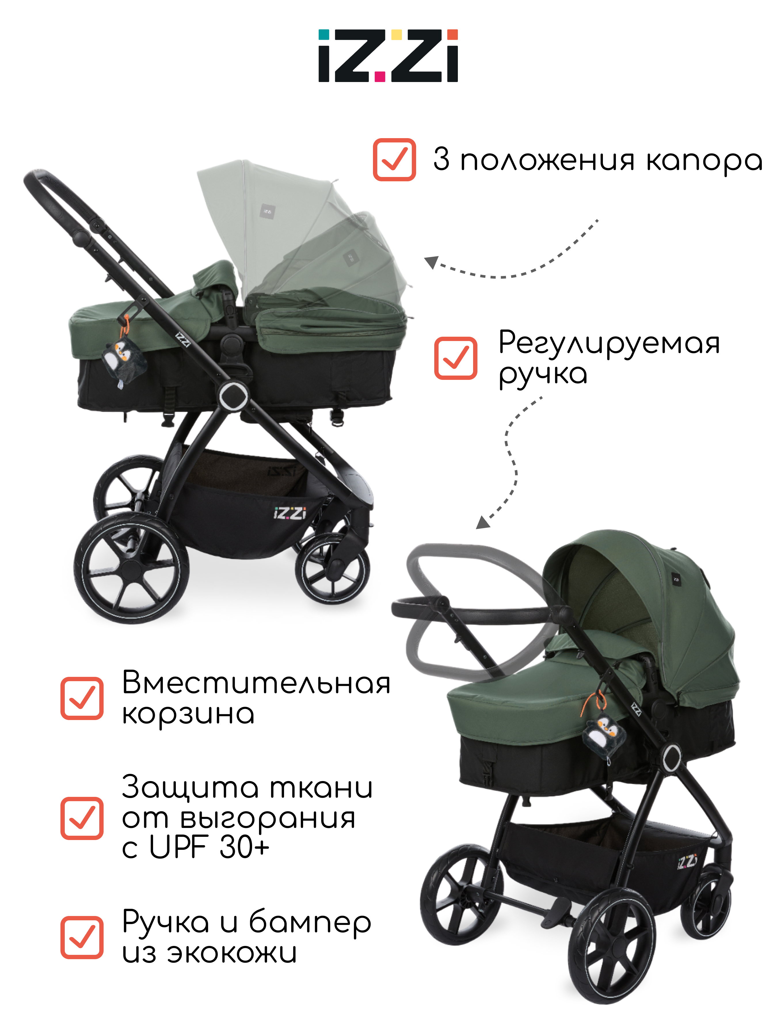 Коляска трансформер iZZi универсальная зеленый - фото 7