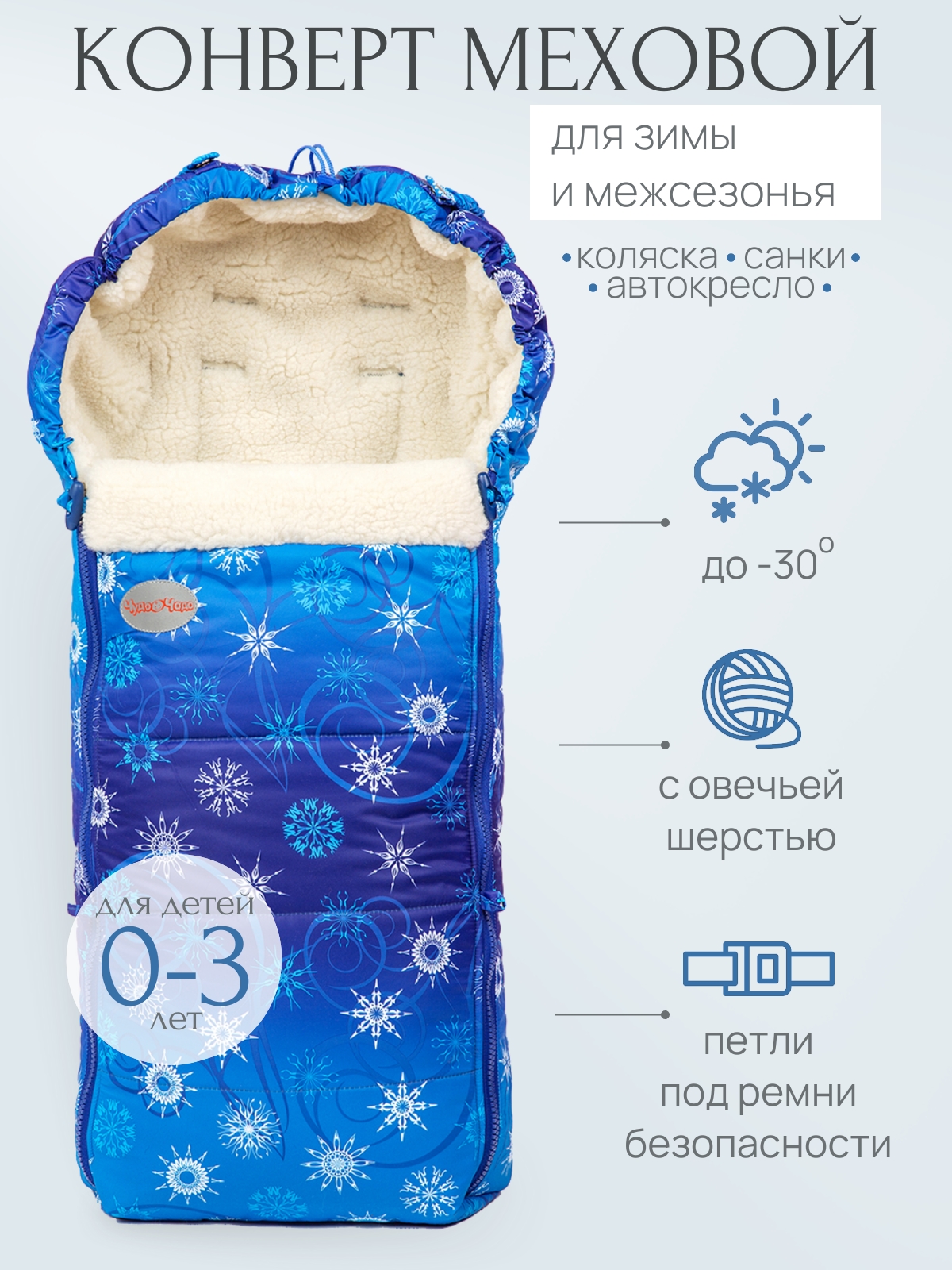 Конверт в коляску Чудо-Чадо New Classic синий - фото 1
