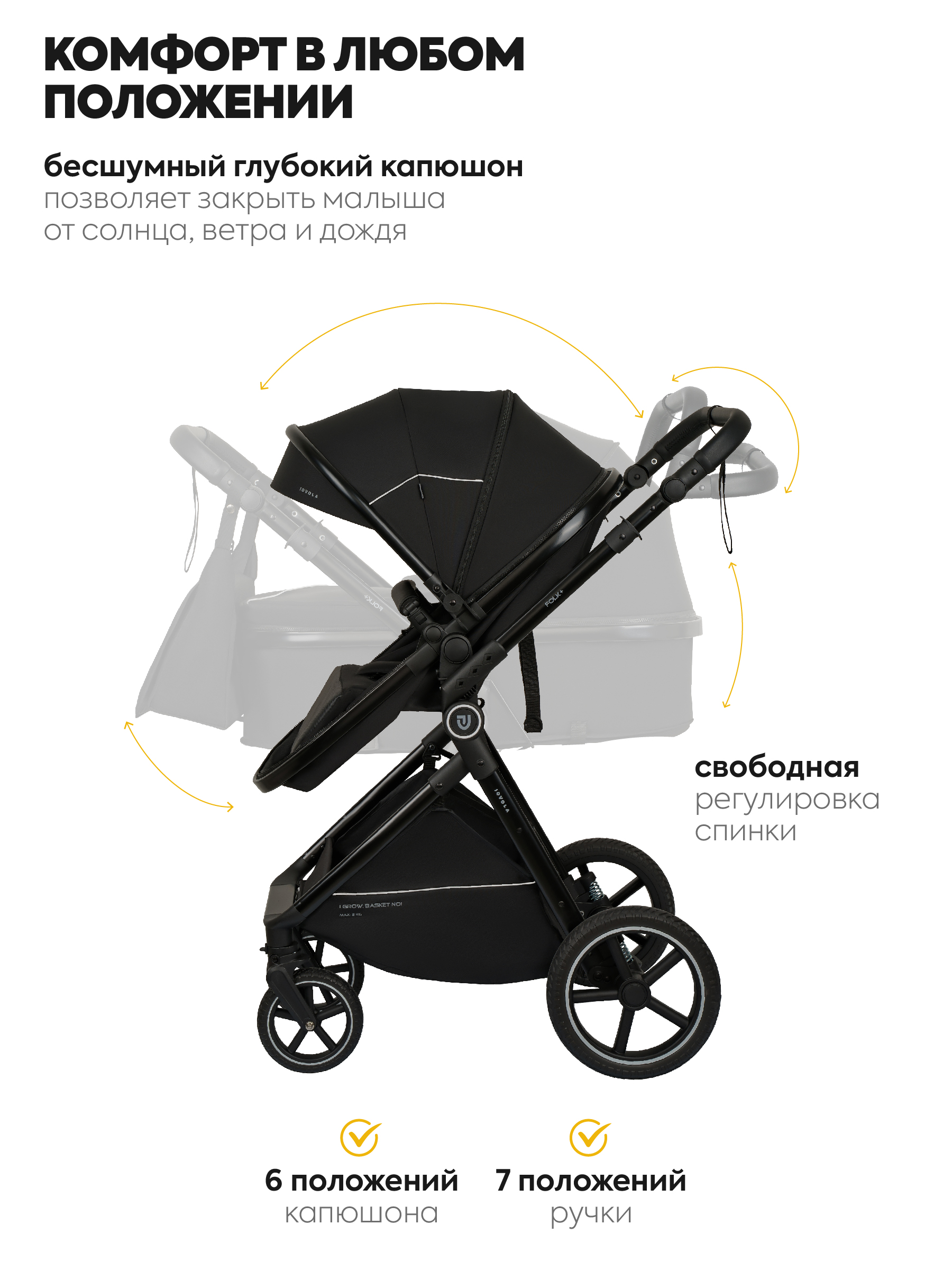 Коляска трансформер JOVOLA Folk+ 3в1 черный - фото 4