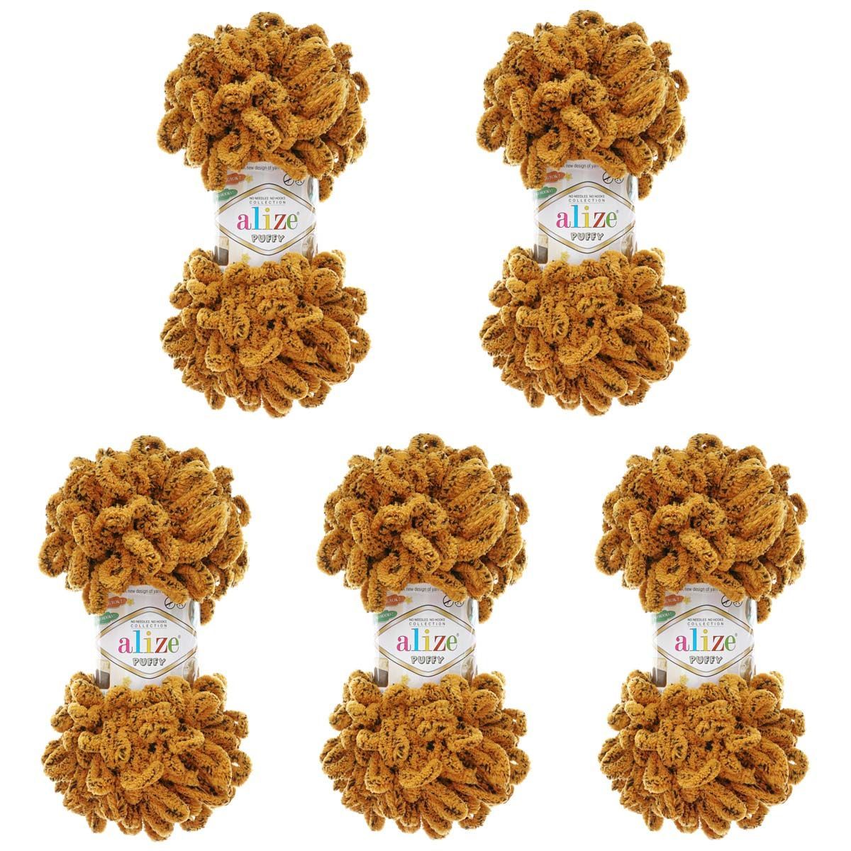 Пряжа для вязания Alize puffy 100 г 9 м микрополиэстер фантазийная плюшевая 717 Тигр 5 мотков - фото 3