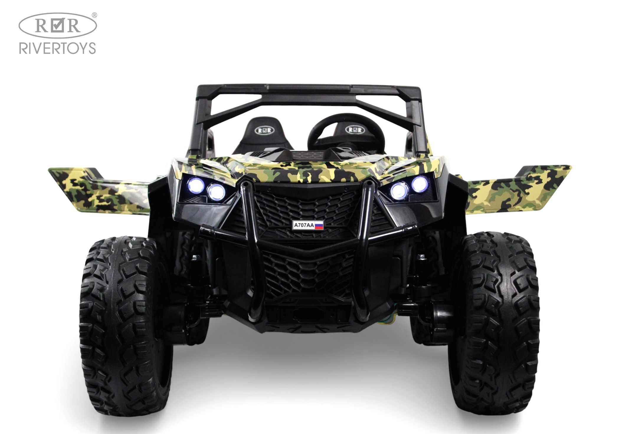 Электромобиль RIVERTOYS A707AA-LUX-NEW-GREEN-CAMOUF С пультом ДУ - фото 3