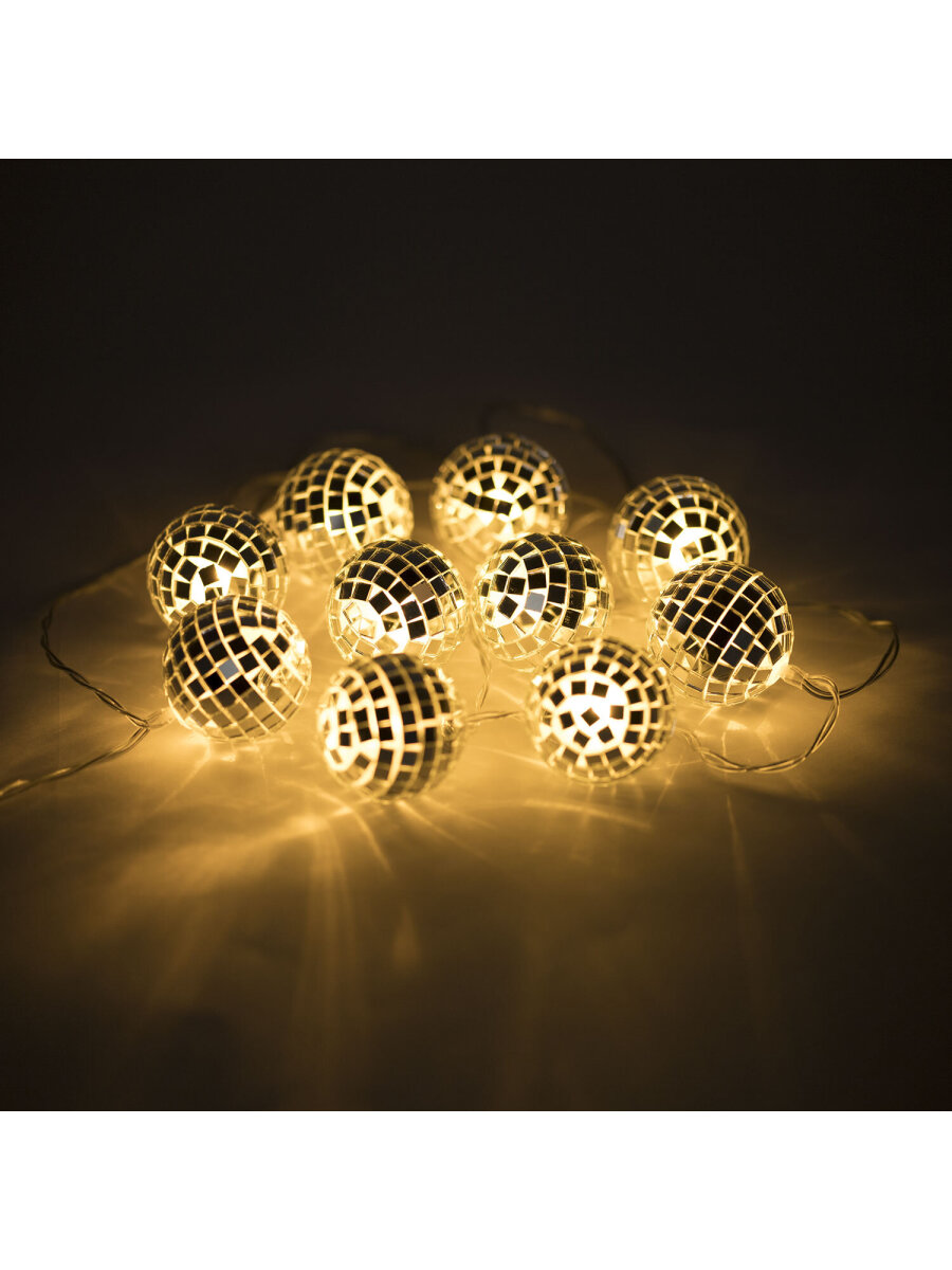 Гирлянда нить новогодняя Золотая сказка интерьерная для дома и на елку Диско-шар на батарейках светодиодная - фото 10