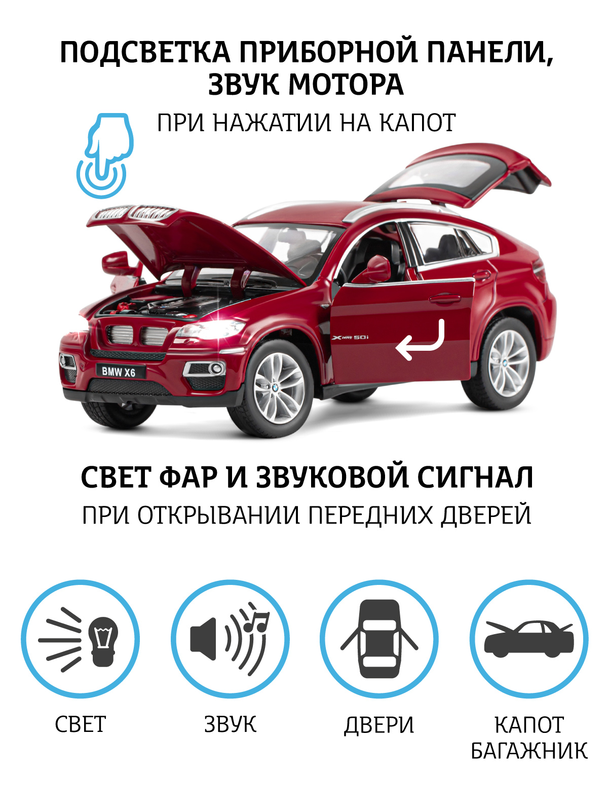 Внедорожник АВТОпанорама BMW X6 1:26 JB1251128 - фото 2