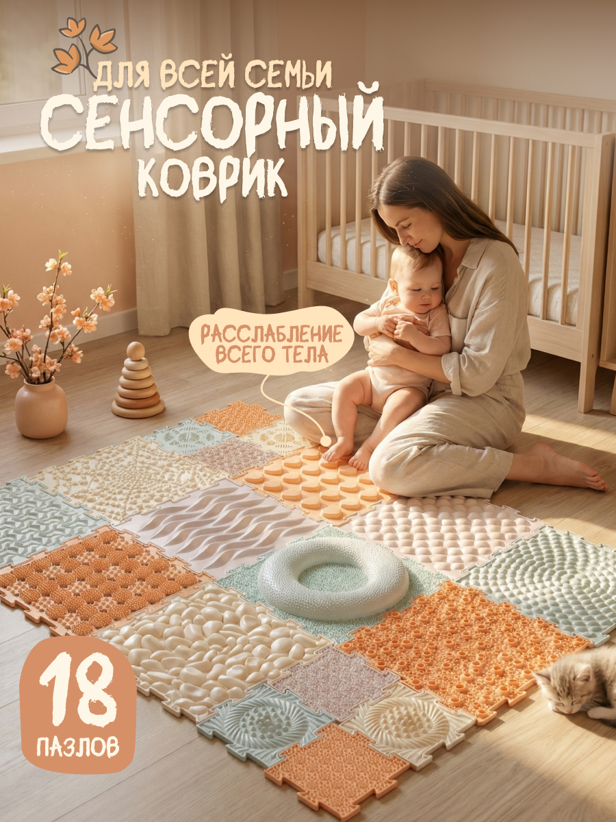 Коврик-пазл ARTSTEP массажный развивающий детский 25 x 282 см - фото 1