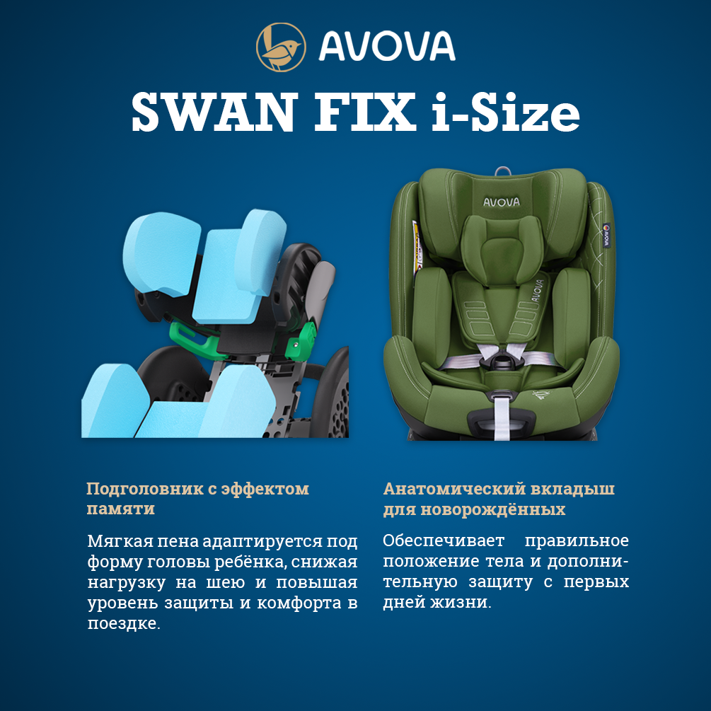 Автокресло Avova Swan Fix i-size Isofix 0+/1/2 (0-25 кг) зеленый - фото 4