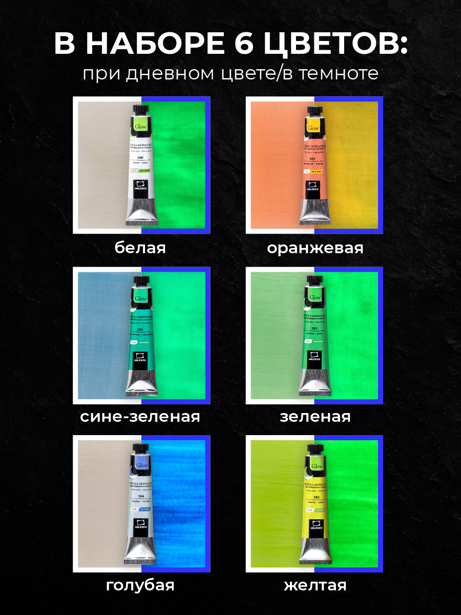 Краски акриловые Малевичъ 6 цв. - фото 6