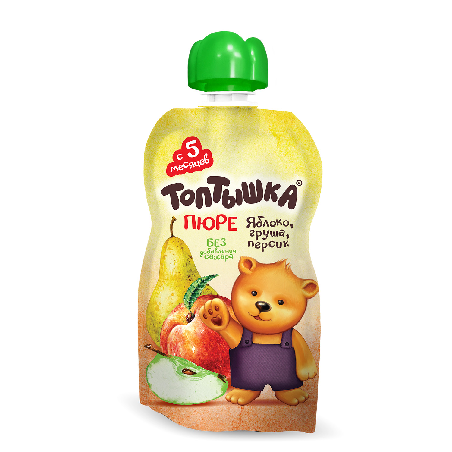 Пюре Топтышка Яблоко-груша-персик с 5 мес 90 г - фото 1