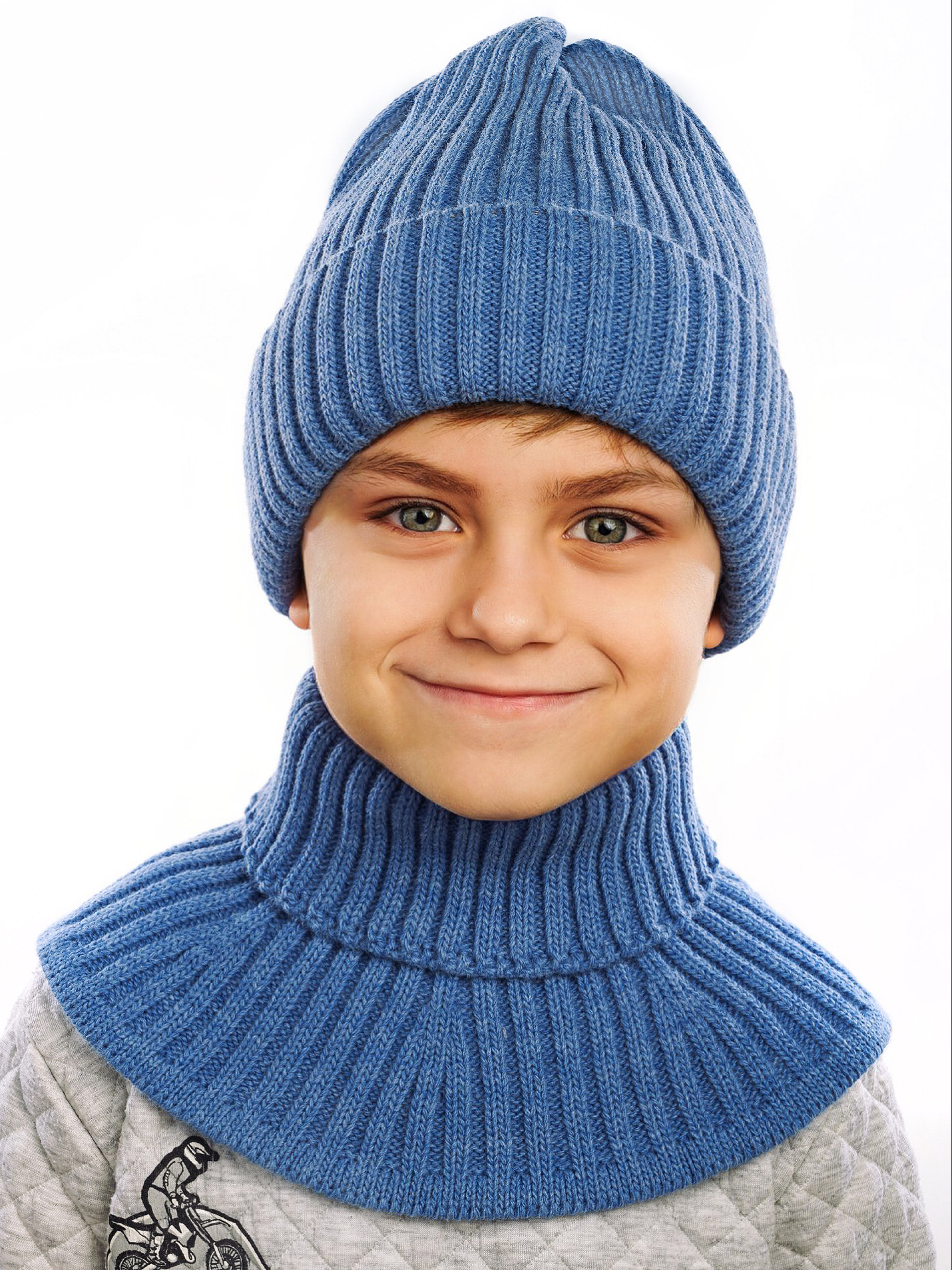 Шапка и снуд ПриКиндер U-W_233979 Цвет: Джинс - фото 1