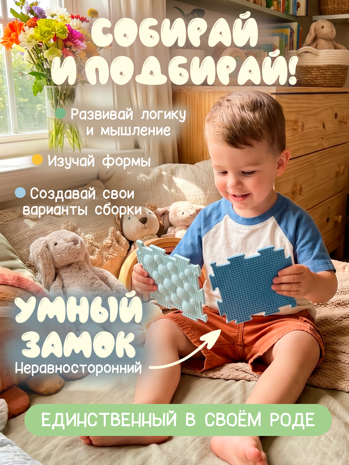 Коврик-пазл Ортодон массажный развивающий детский 26 x 122 см - фото 11