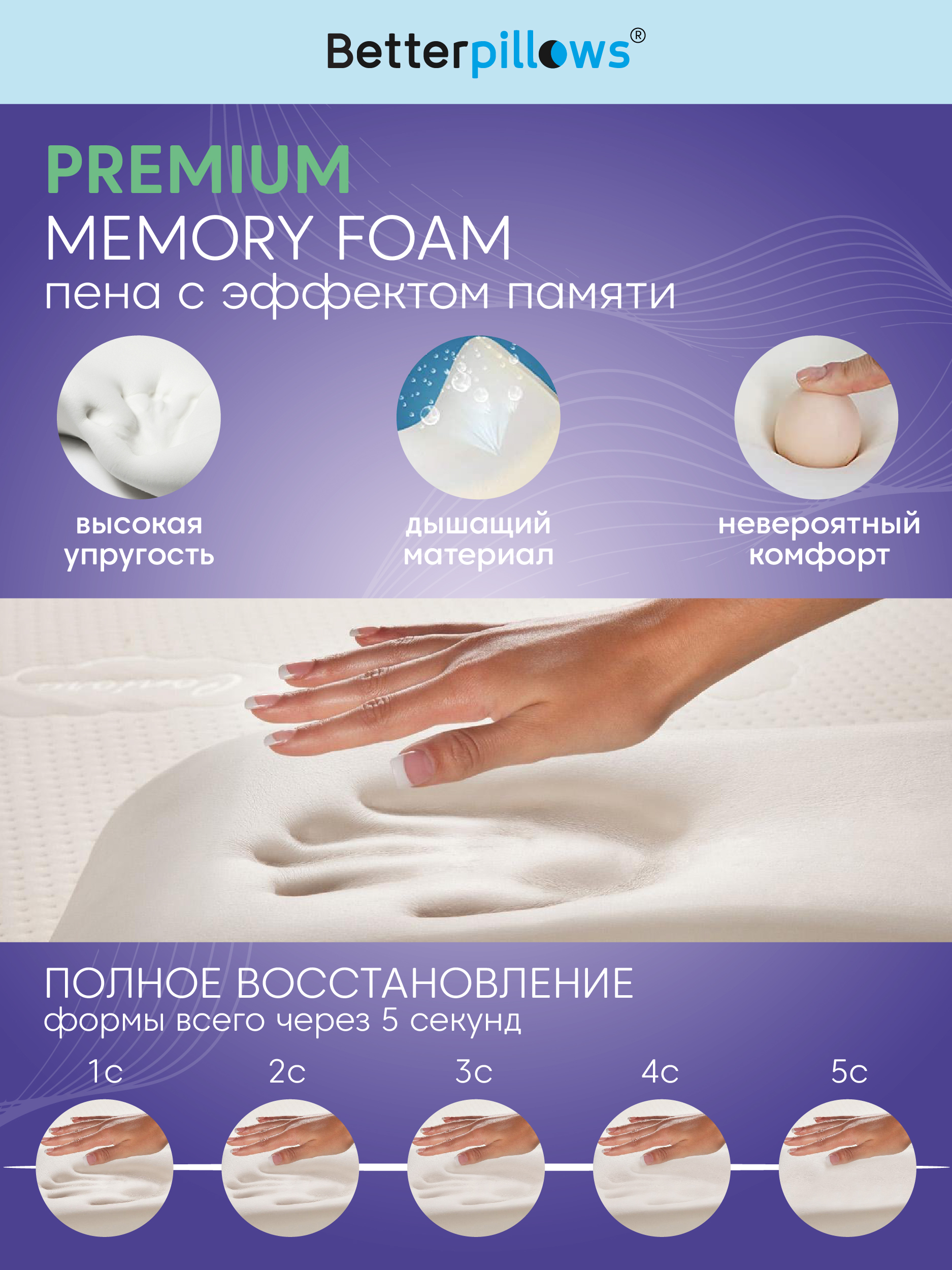 Подушка ортопедическая для сна Betterpillows с эффектом памяти для детей и взрослых - фото 9