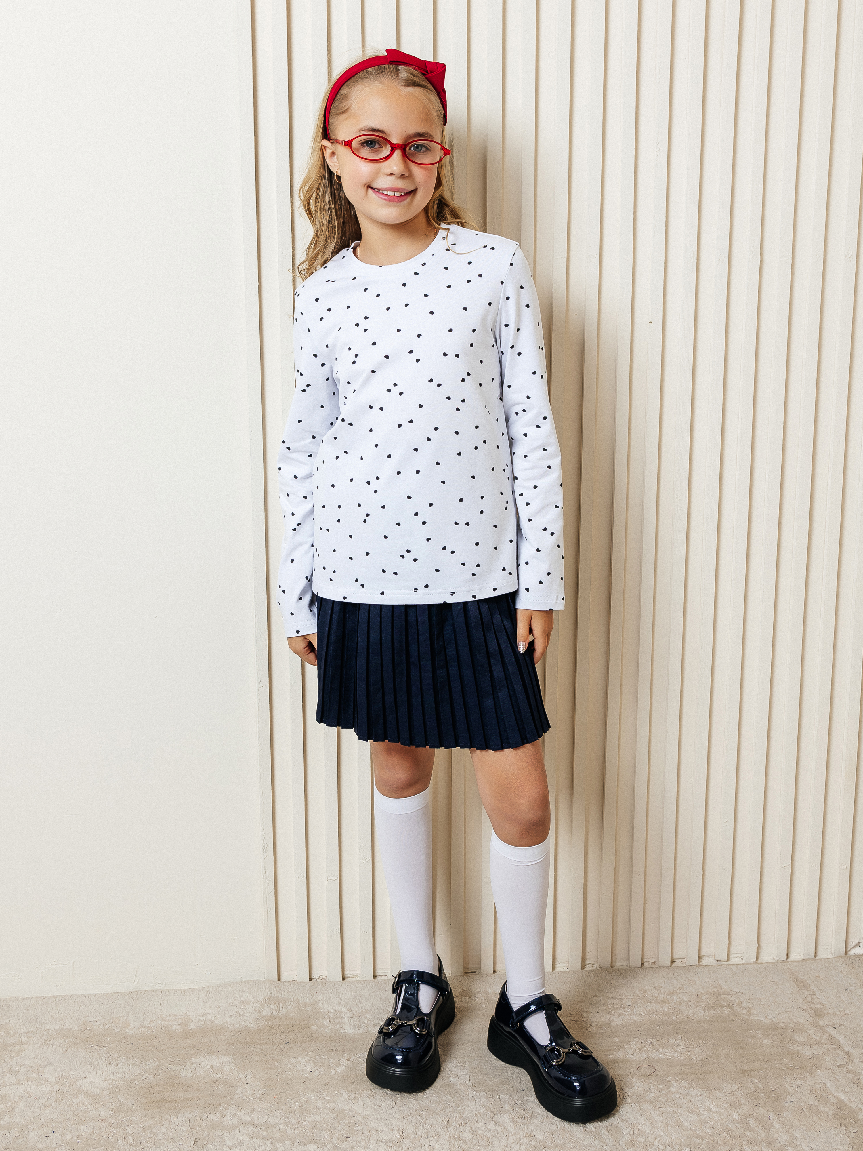 Лонгслив Селтекс Ю_ДК1 белый/сердечки мини черный - фото 5