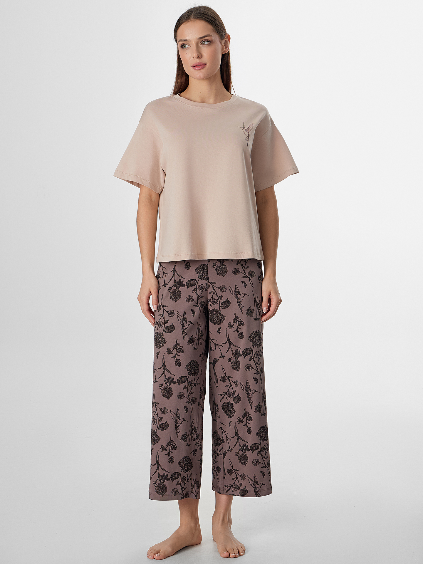 Пижама Mark Formelle (Марк Формэль) 592600/холодный бежевый +цветы на коричневом - фото 1