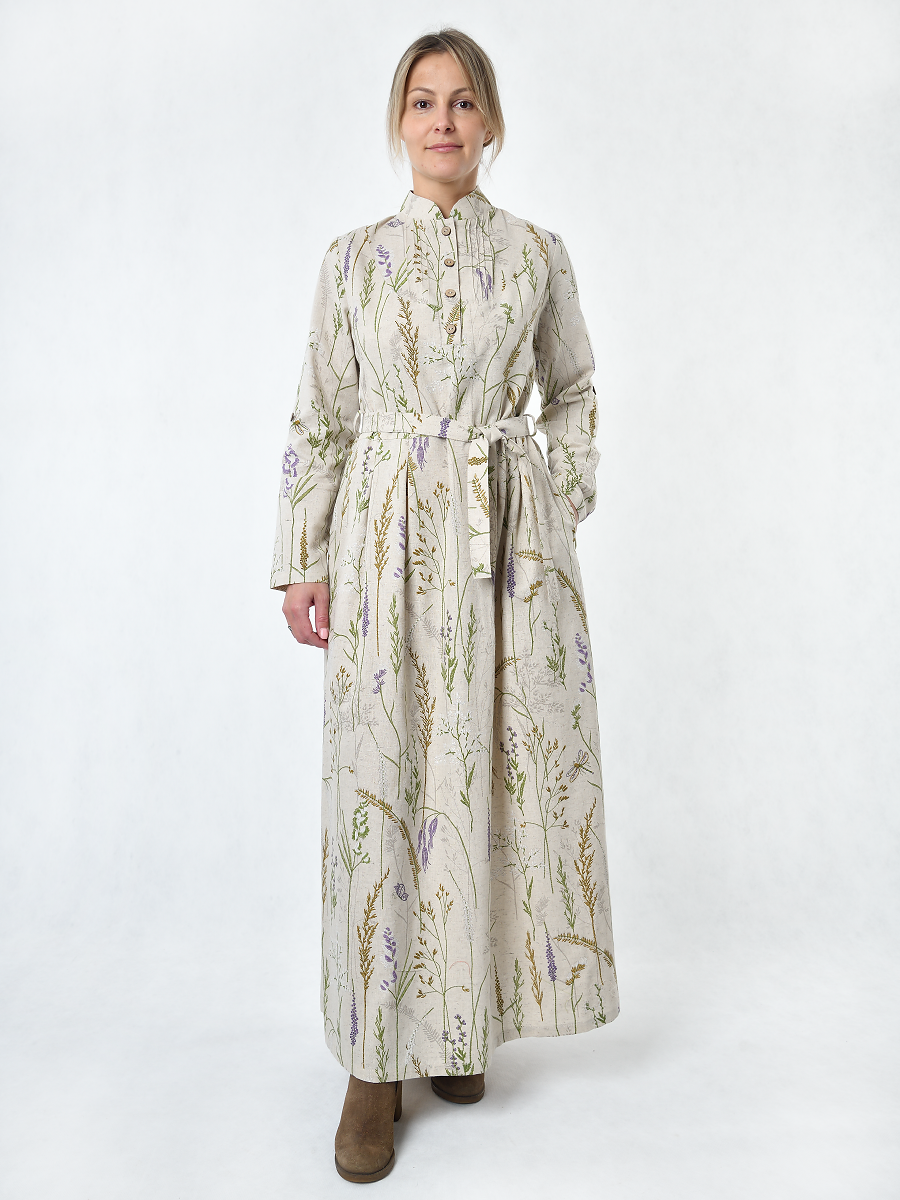 Платье Льняная Горница пл025-02/бежевый-зеленый - фото 3