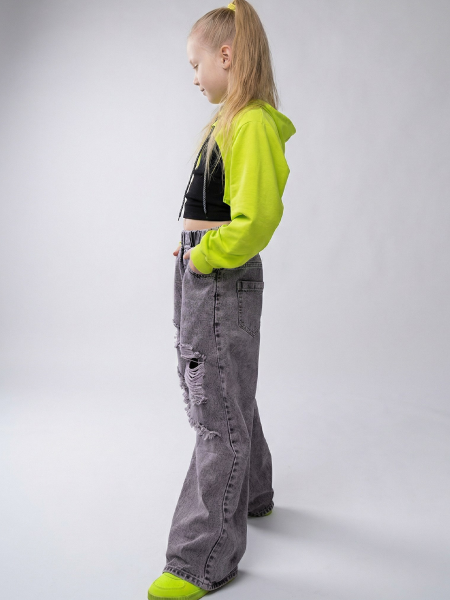Джинсы iUkoworld Джинсы подростковые рваные широкие на резинке - фото 4