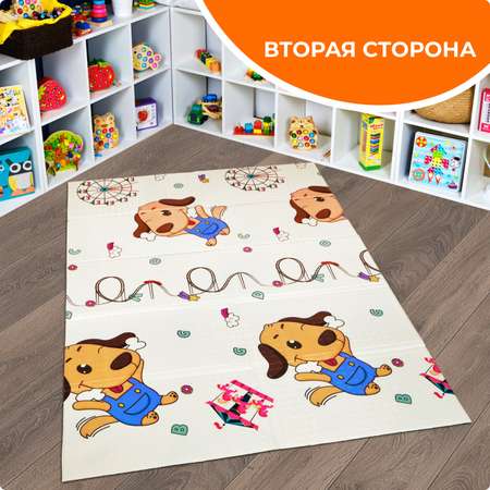 Развивающий коврик детский Mamagoods для ползания складной игровой 120х180 см Котики и собачка