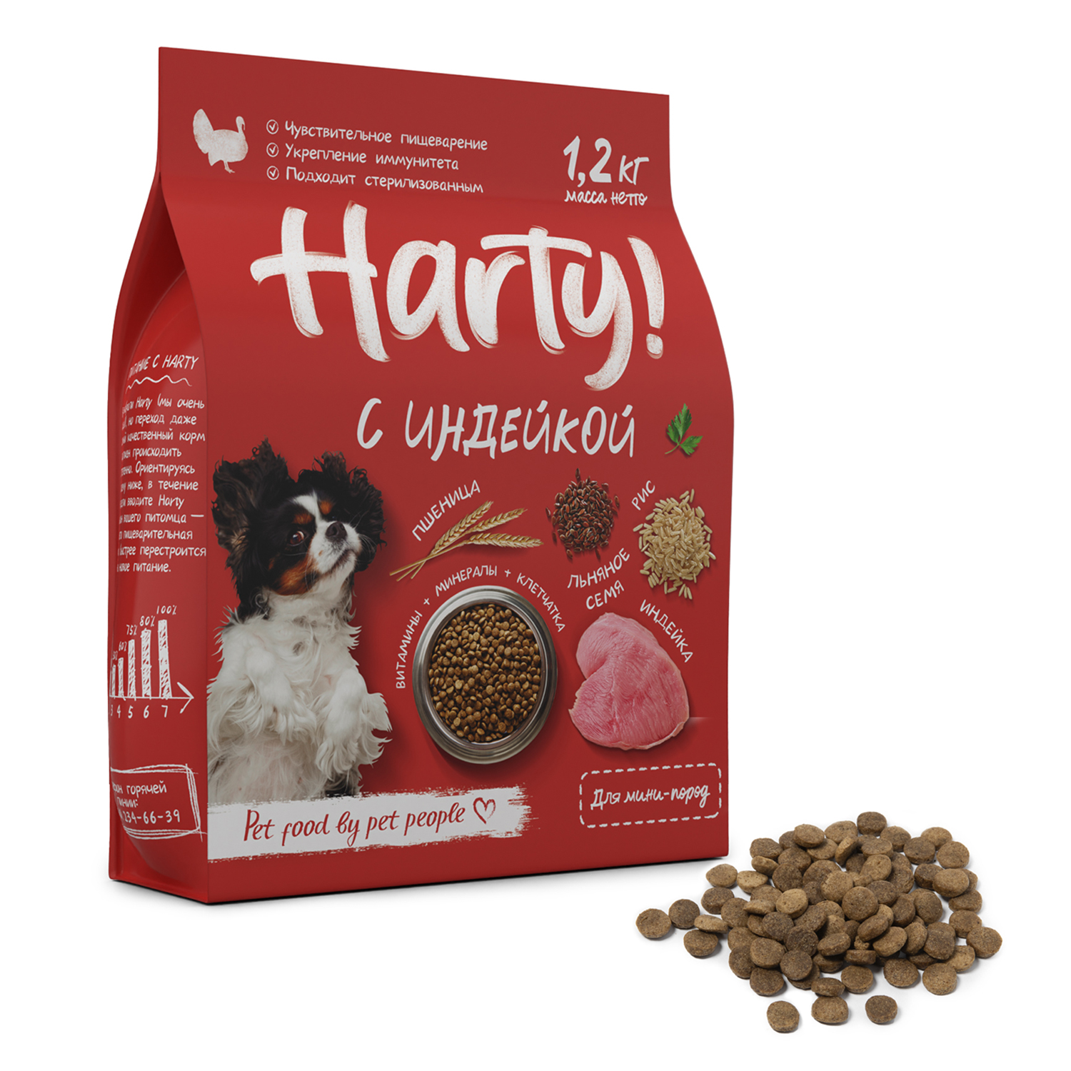 Корм для собак Harty 1.2кг мелких и миниатюрных пород с чувствительным пищеварением с индейкой сухой - фото 1