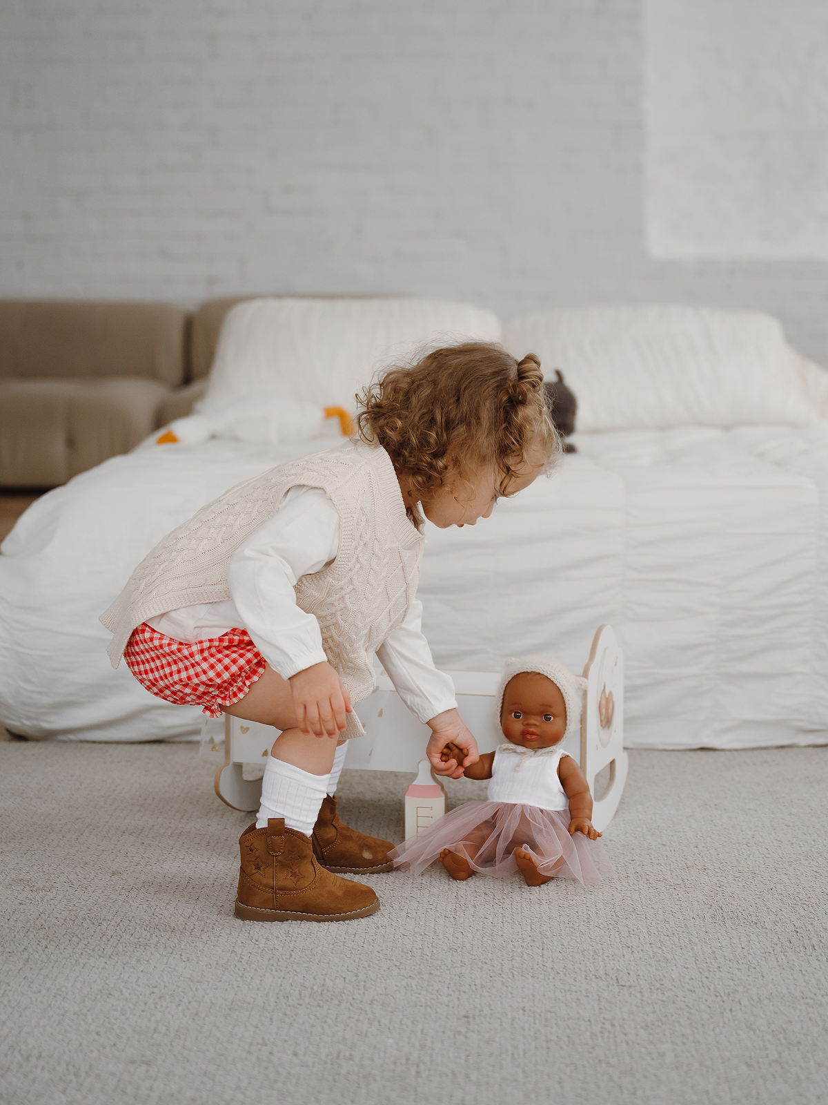 Аксессуар для кукол Pema kids кровать, бутылочка, люлька 475683 Кроватка 45см с балдахином Белый/Принт ЛМДФ - фото 13