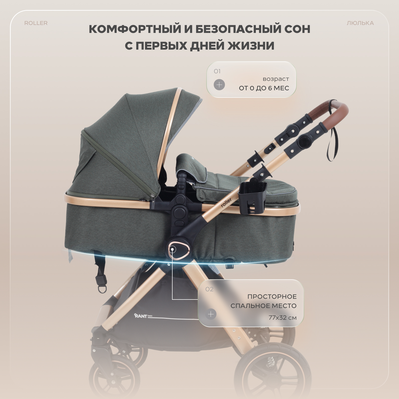 Коляска трансформер Rant Basic Roller Gold 2в1, olive зеленый - фото 5
