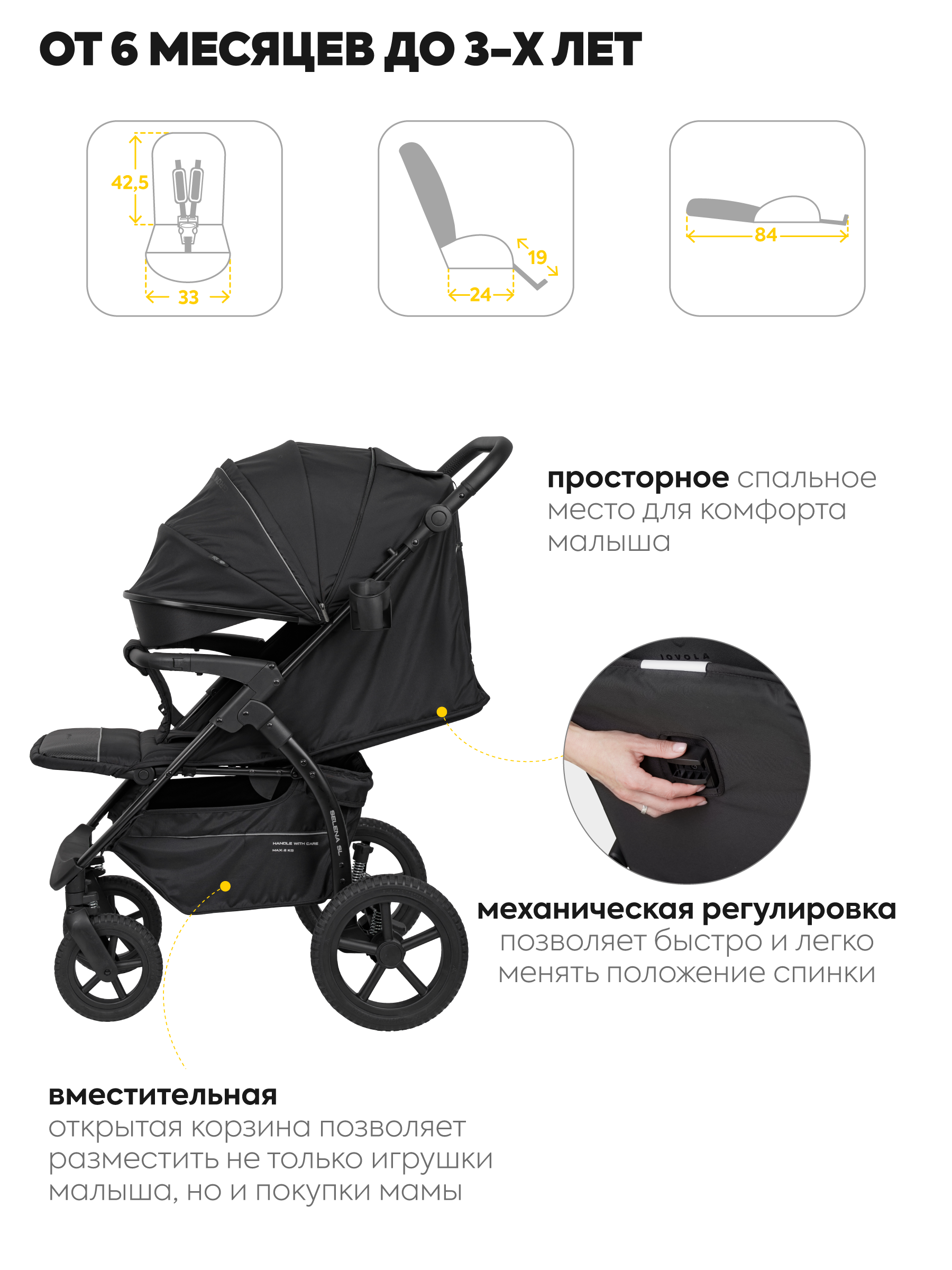 Коляска прогулочная JOVOLA Selena SL, всесезонная черный - фото 5