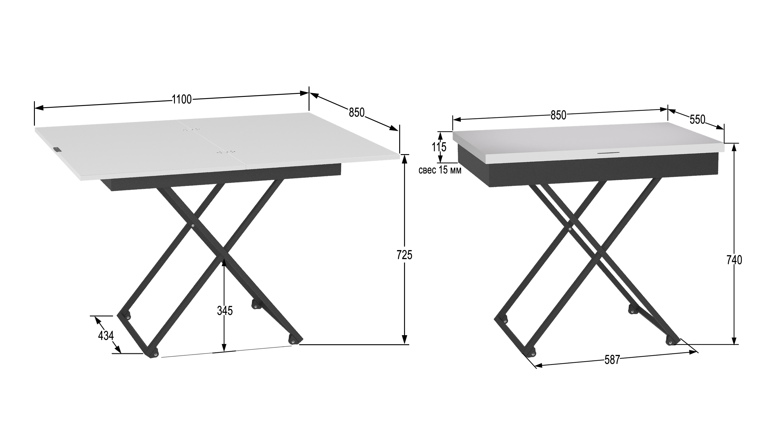 Стол-трансформер КАЛИФОРНИЯ МЕБЕЛЬ Андрэ Loft ЛДСП Белый Черный - фото 5