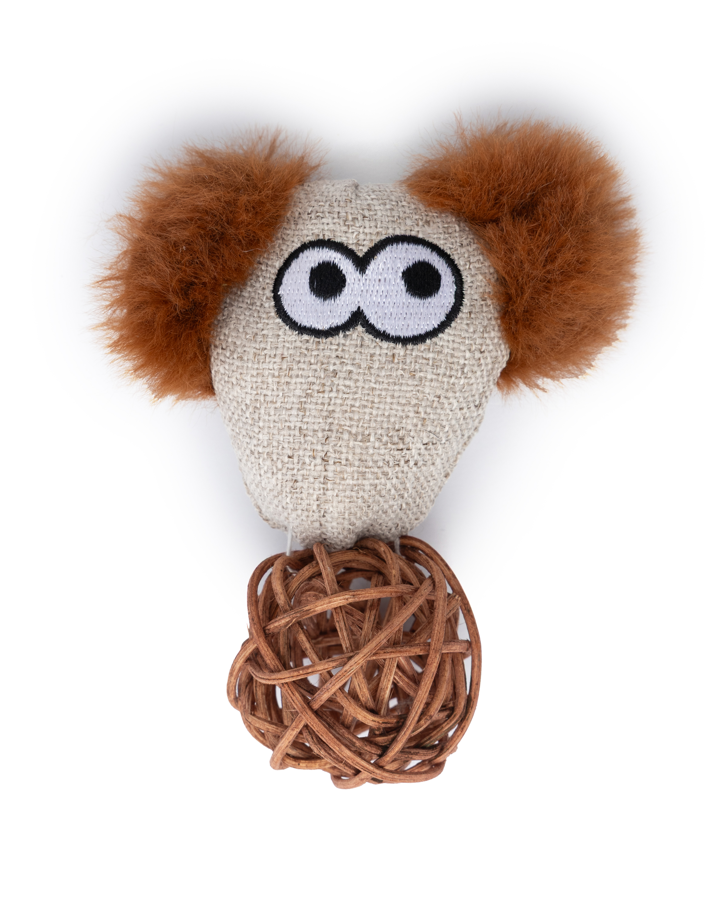 Игрушка для кошек Barbaks Мятный мышонок с мячом из ротанга и кошачьей мятой 11*9см - фото 2
