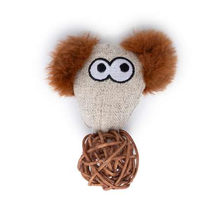Игрушка для кошек Barbaks Мятный мышонок с мячом из ротанга и кошачьей мятой 11*9см