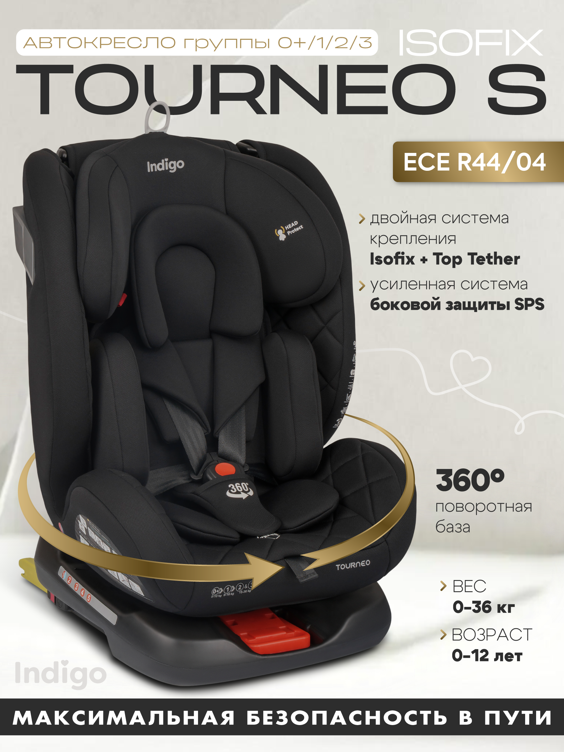 Автокресло Indigo Tourneo S Isofix 0+/1/2/3 (0-36 кг) черный - фото 2