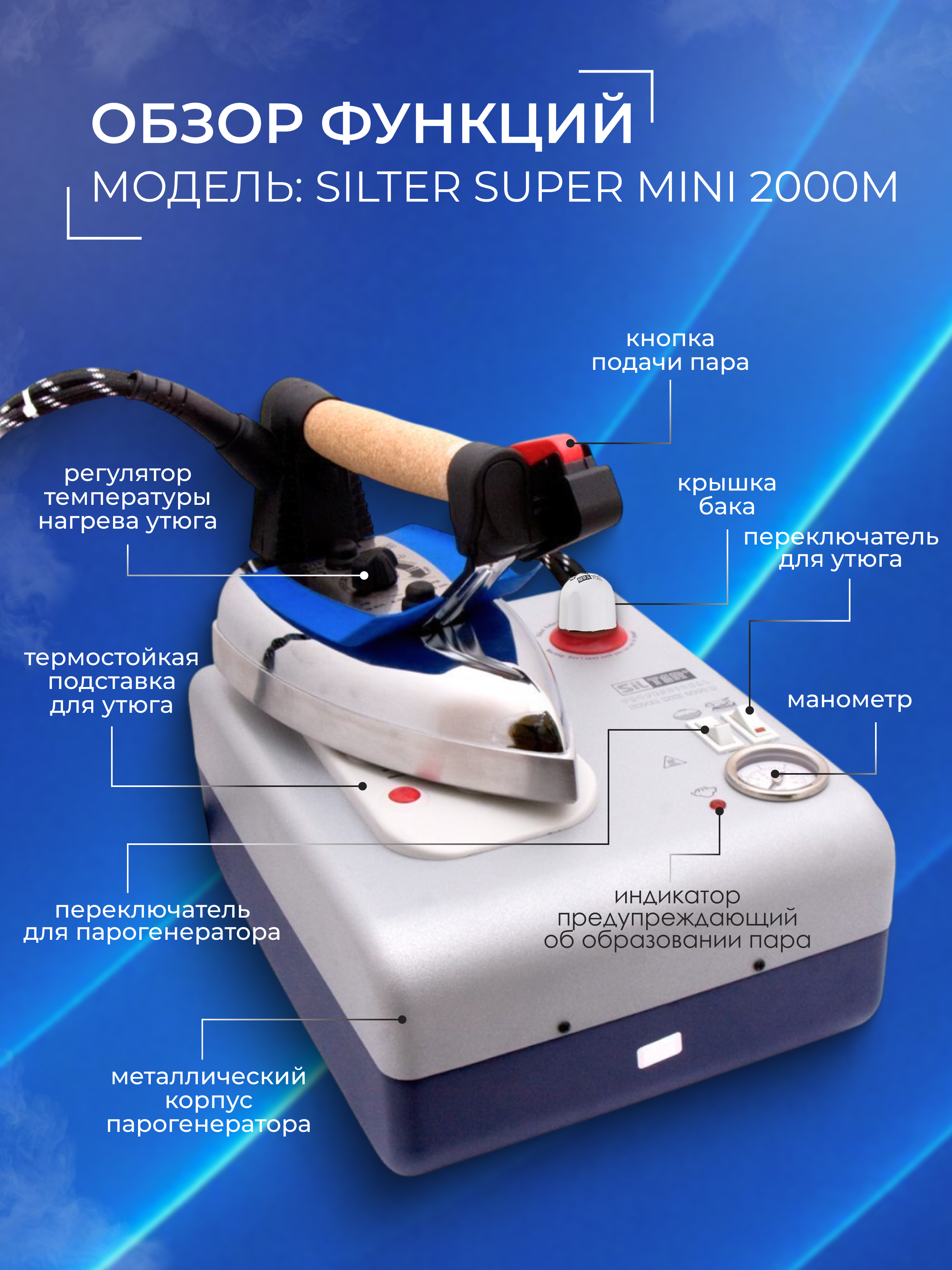 Парогенератор с утюгом Silter Super mini 2000M-1литр - фото 2