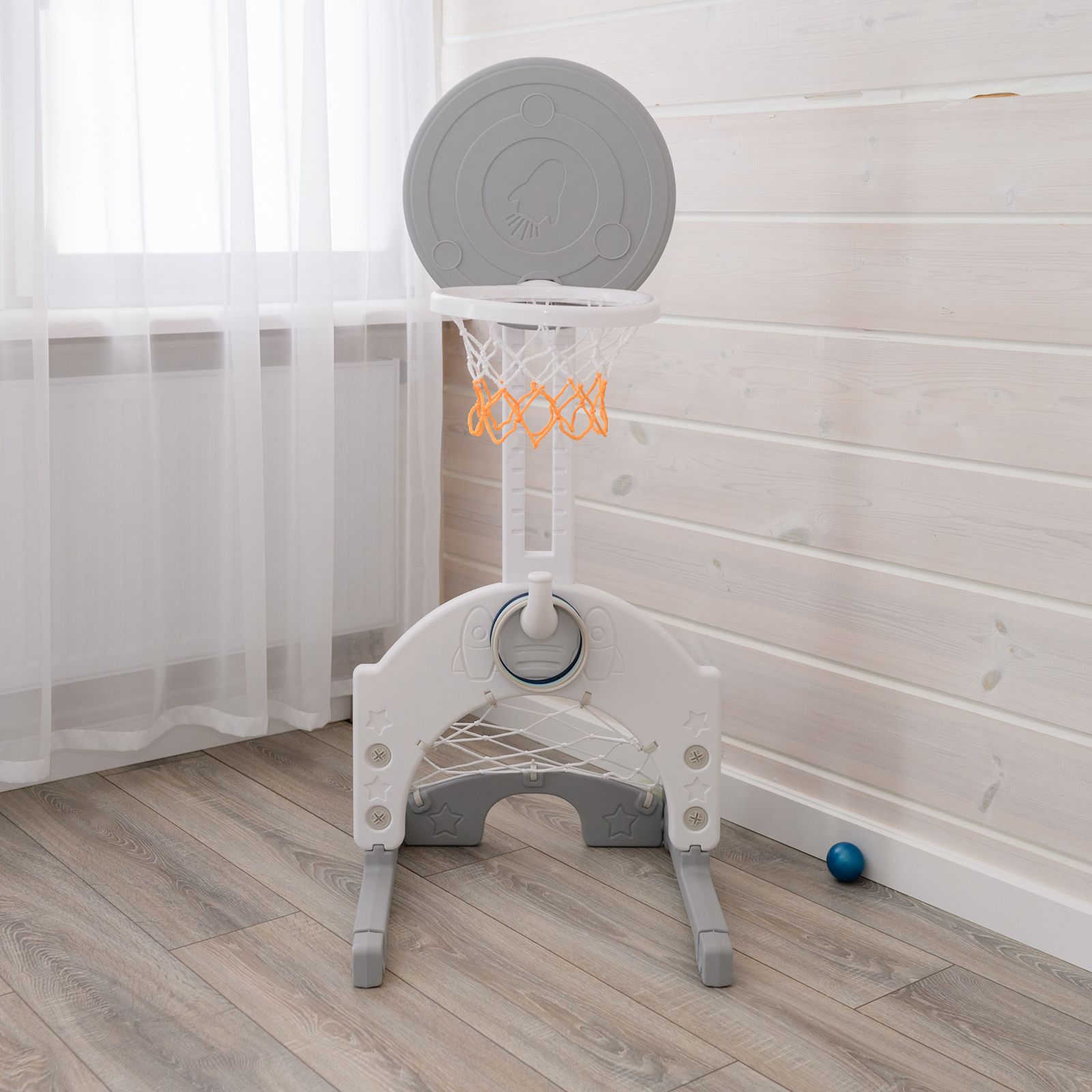 Баскетбольная стойка детская UNIX Kids Space grey 3 в 1 с хоккейными и футбольными воротами для дома и улицы - фото 10
