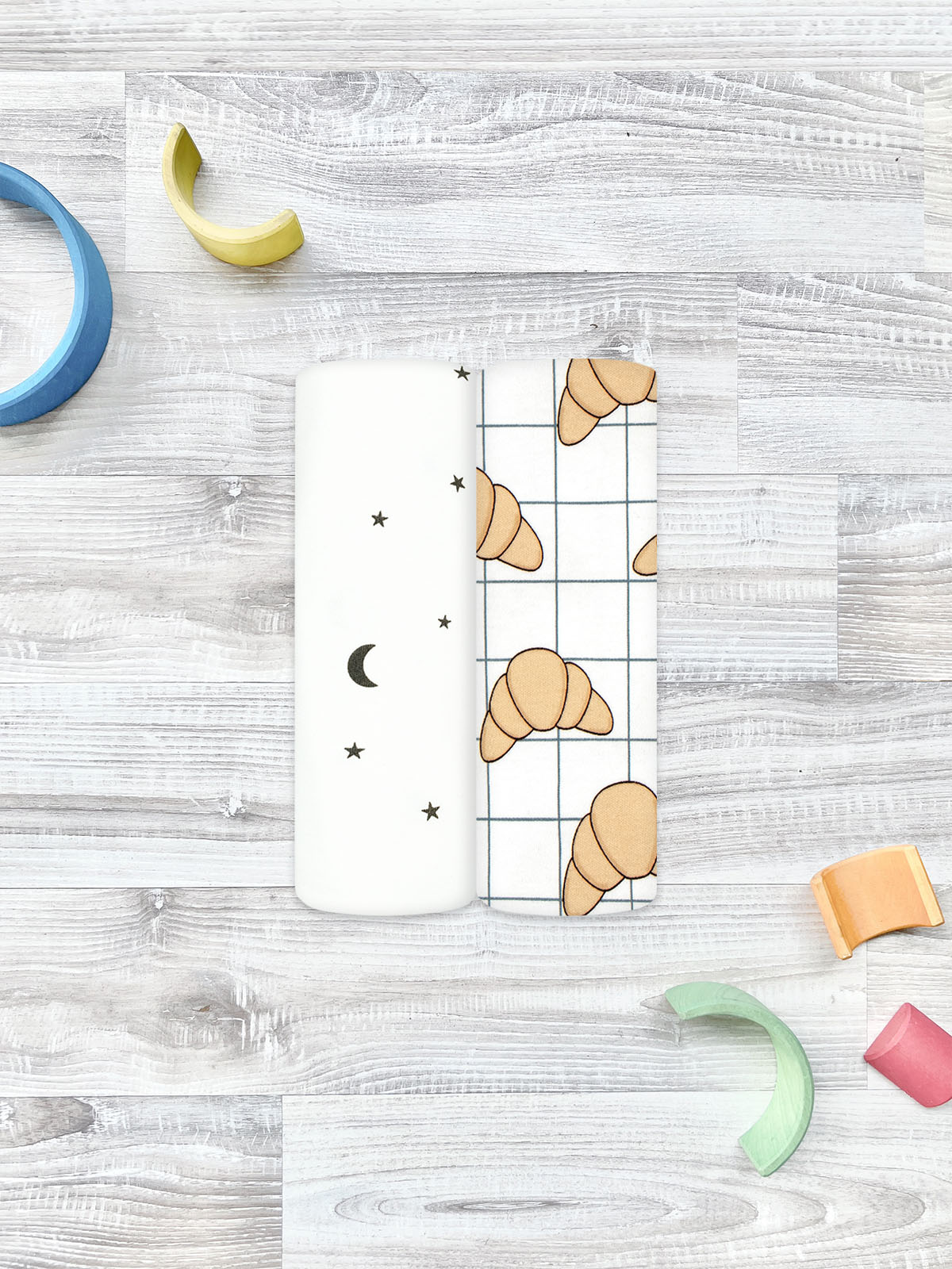 Изображение товара Пелёнка Mjolk Круассаны Ночное небо трикотаж 85х120 см 2 шт.