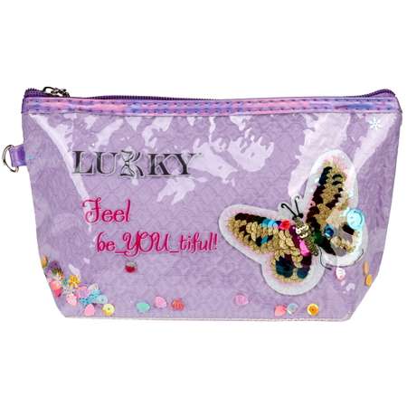 Косметичка LUKKY Love Butterfly с вышивкой и подвижными блёстками 22х 14х 6 см