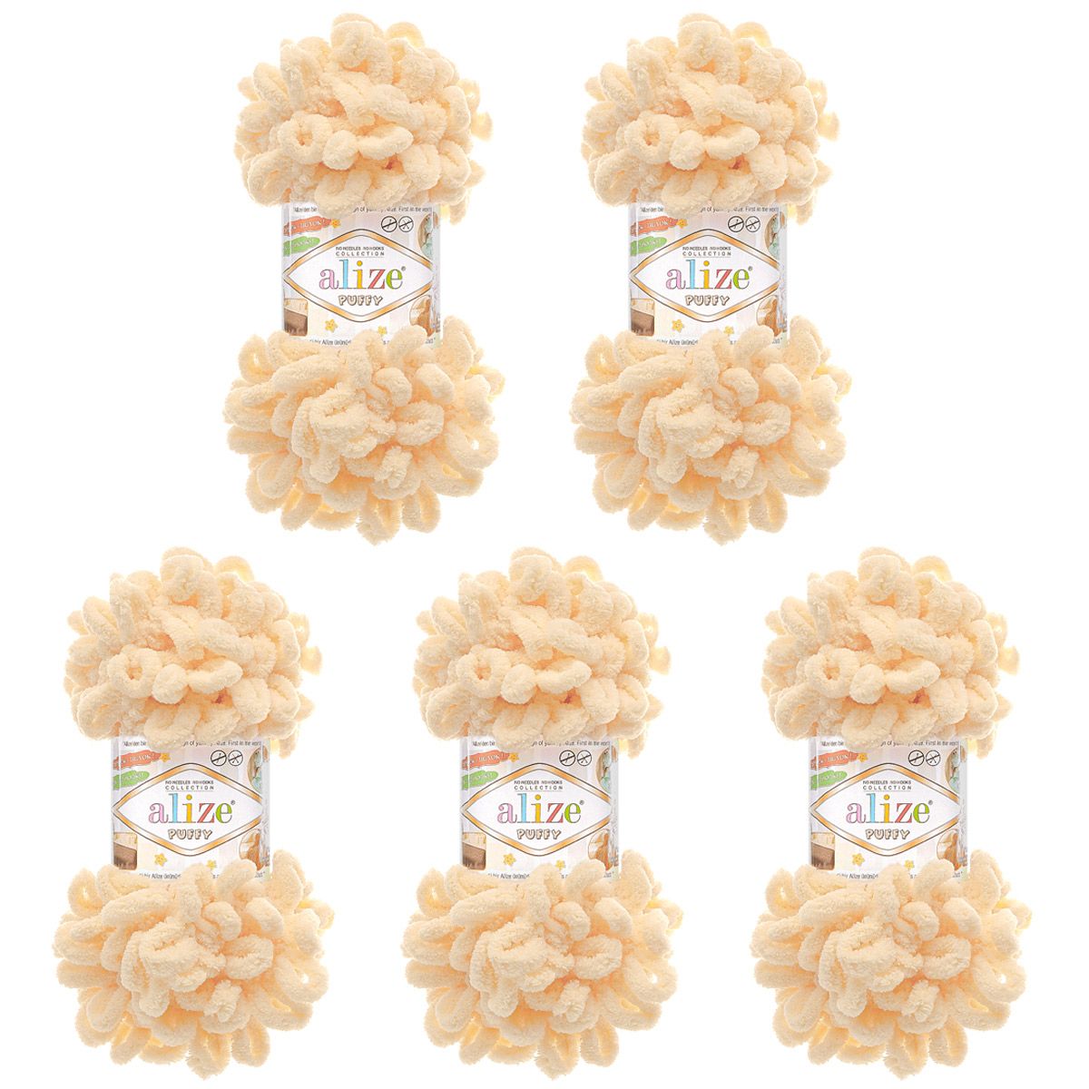 Пряжа для вязания Alize puffy 100 г 9 м микрополиэстер фантазийная плюшевая 742 ванильный 5 мотков - фото 6
