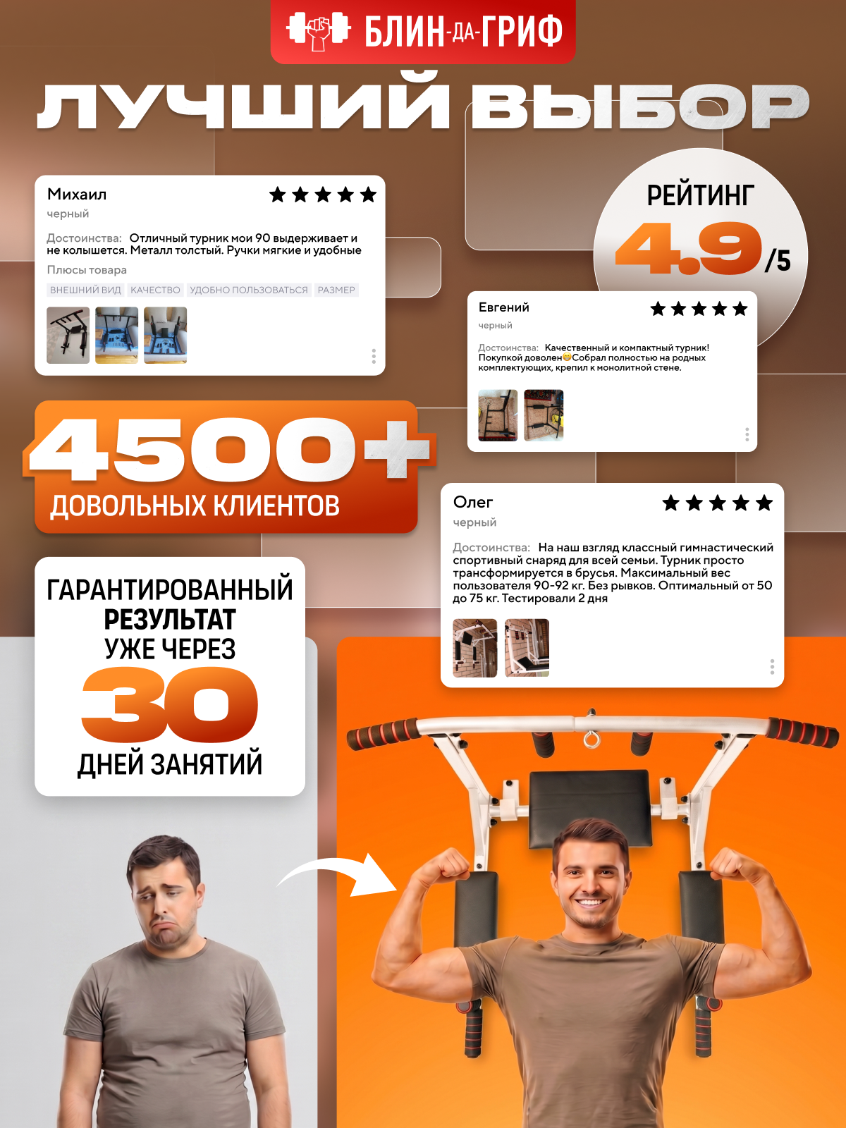 Спортивный турник БлинДаГриф 3в1 белый - фото 7