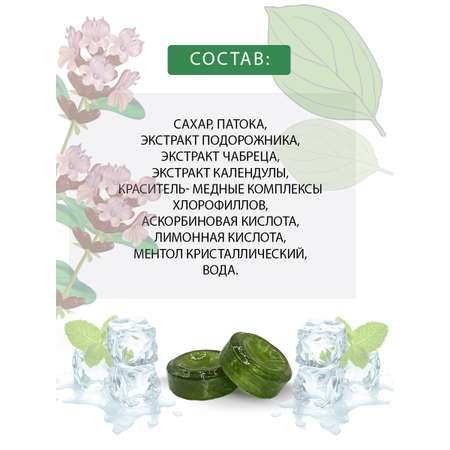 Леденцы Фитоледенцы+ с подорожником и чабрецом Ментол от кашля и боли в горле
