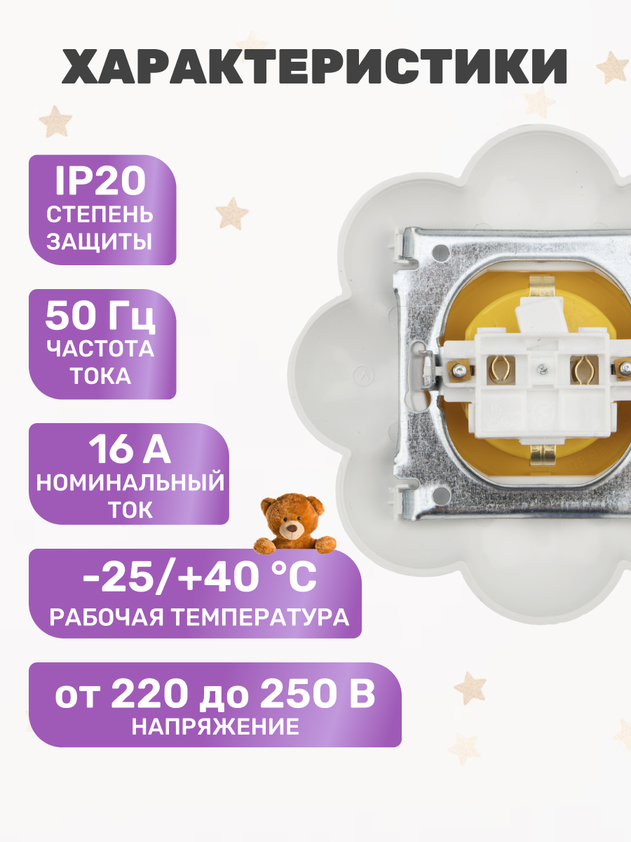 Розетка Kranz Happy «Ромашка» с защитными шторками и заземлением - фото 3