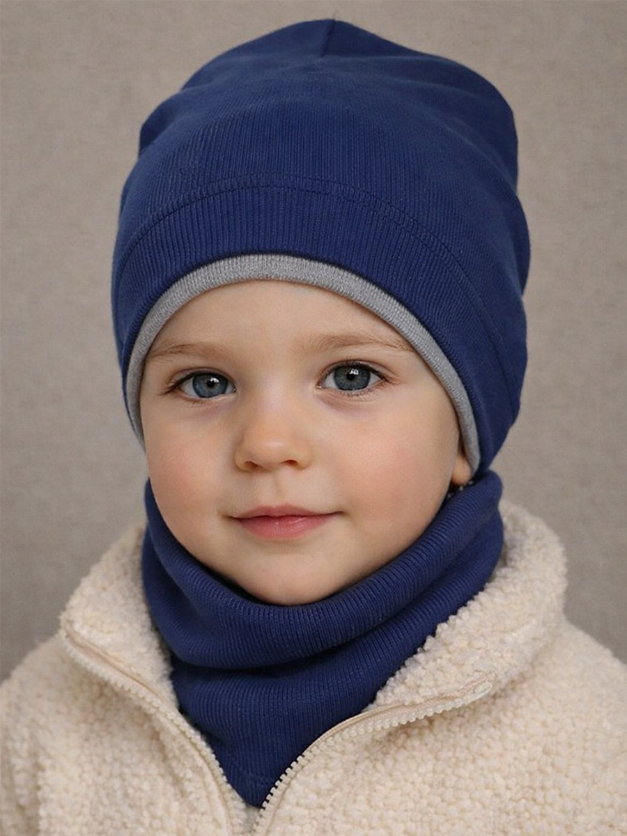 Шапка и снуд ПриКиндер U-A211 Цвет: Василек/серый меланж - фото 1