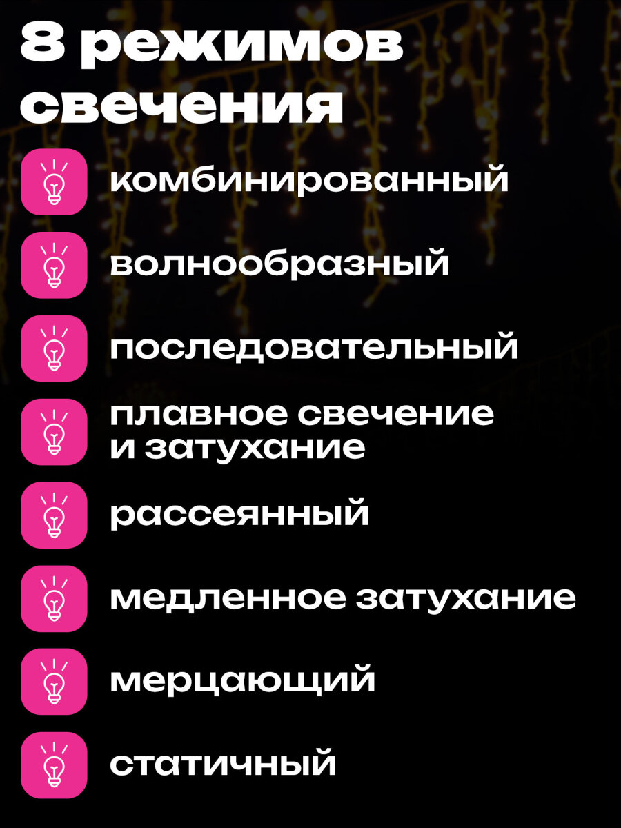 Гирлянда бахрома новогодняя Золотая сказка уличная на дом 25х0,7 м от сети светодиодная - фото 3