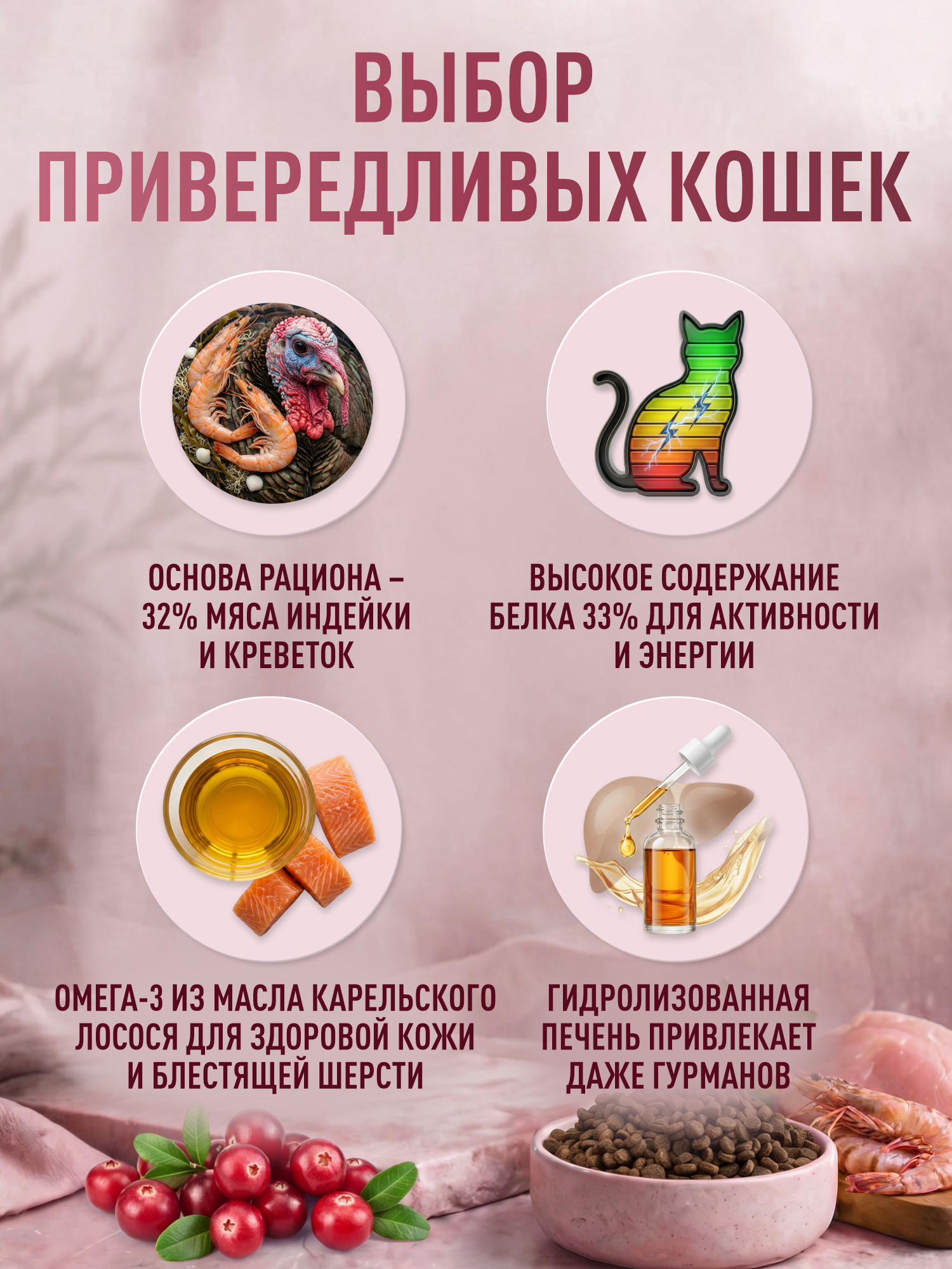 Корм для кошек сухой Clan Classic Gurman 33/14 для привередливых в еде индейка и креветки 10кг - фото 2