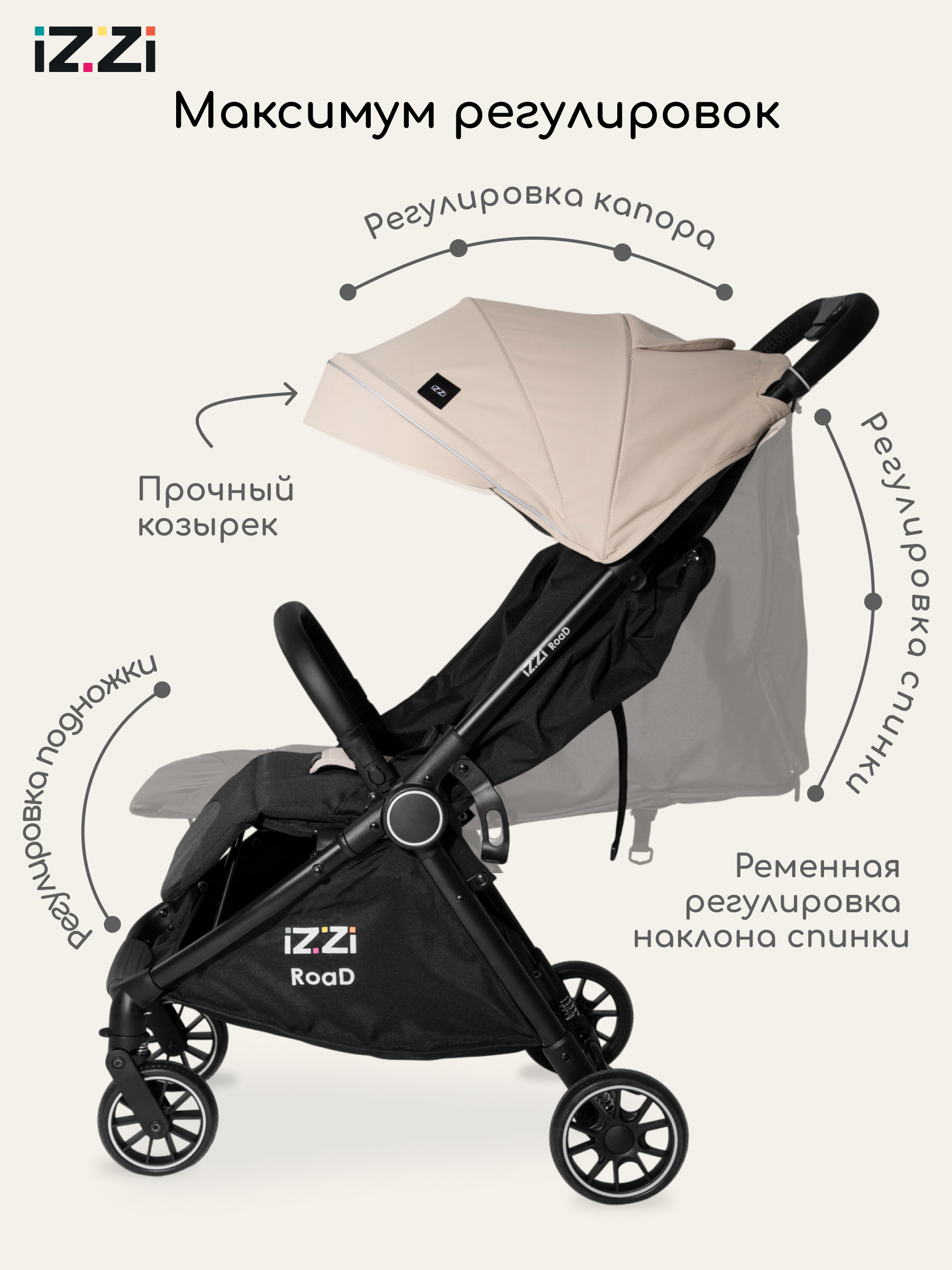 Коляска прогулочная iZZi для путешествий бежевый - фото 11