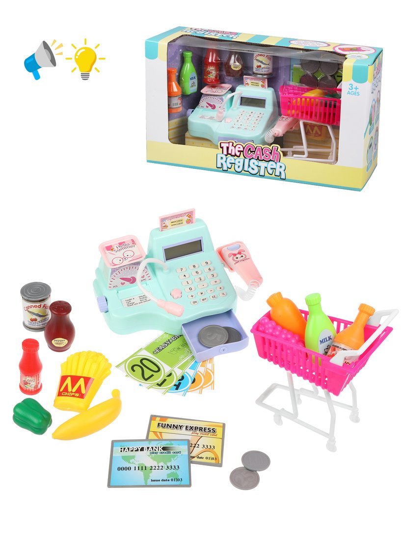 Игровой набор Наша Игрушка продукты, прилавок, касса, тележки и корзинки - фото 1