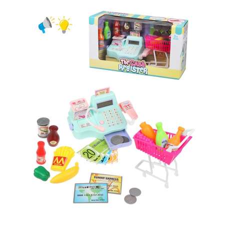 Игровой набор Наша Игрушка продукты, прилавок, касса, тележки и корзинки