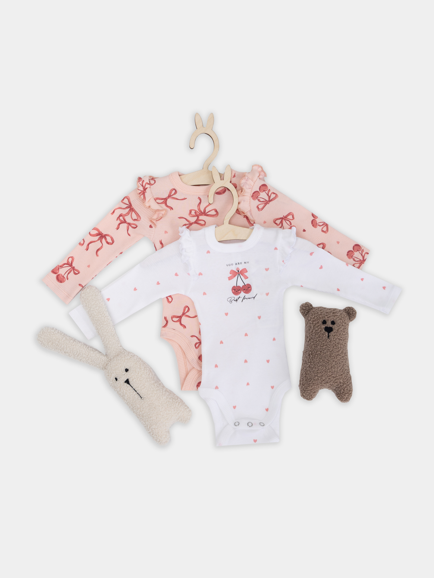 Боди 2 шт Mark Formelle (Марк Формэль) 13017-2/сердечки на белоснежном +бантики на персике - фото 1