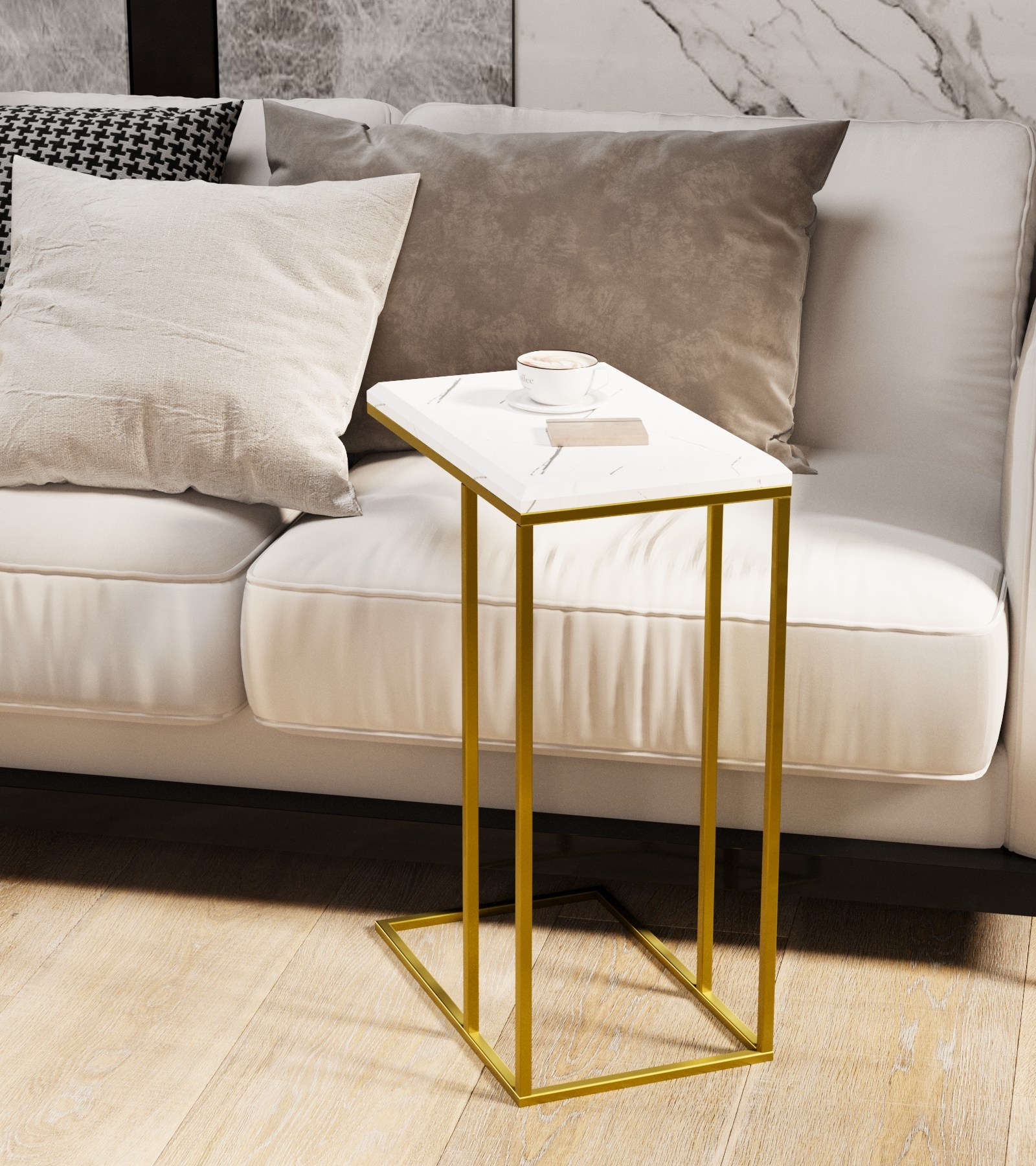 Стол придиванный КАЛИФОРНИЯ МЕБЕЛЬ Агами Голд белый мрамор - фото 9