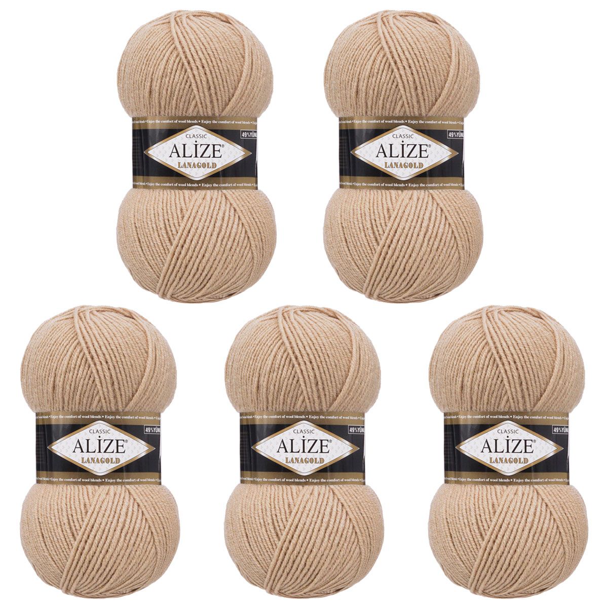 Пряжа Alize полушерстяная мягкая тонкая теплая Lanagold 100 гр 240 м 5 мотков 05 бежевый - фото 5