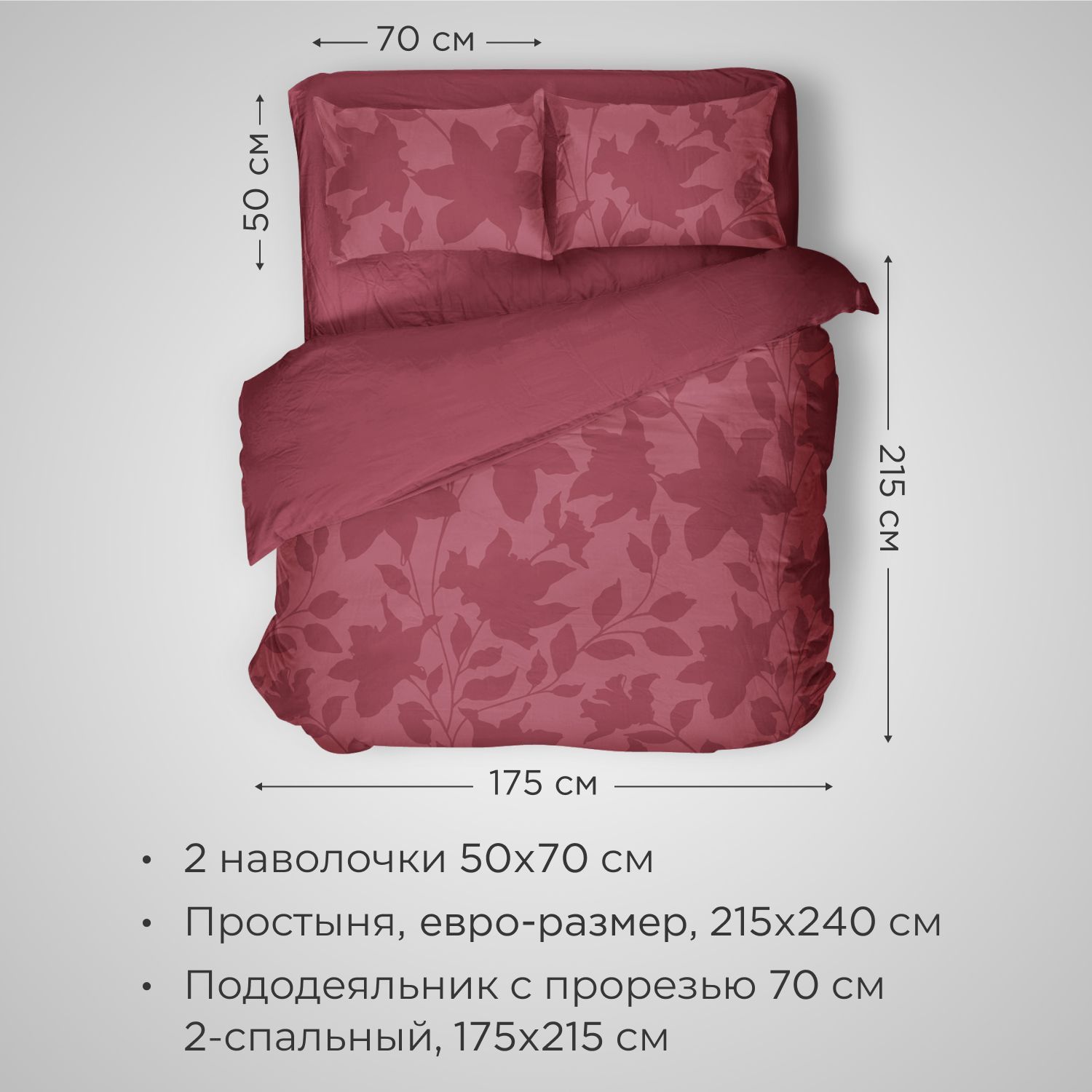 Комплект постельного белья SONNO URBAN FLOWERS 2-спальный цвет Цветы тёмный гранат - фото 2