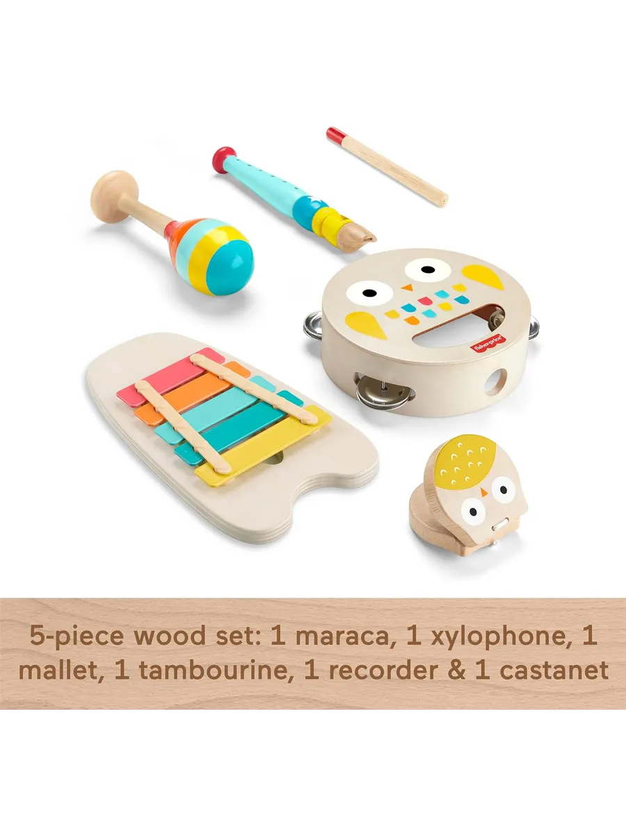 Игрушка музыкальная Fisher Price Деревянные музыкальные инструм маракас, ксилофон, кастаньеты, бубен, флейта - фото 3
